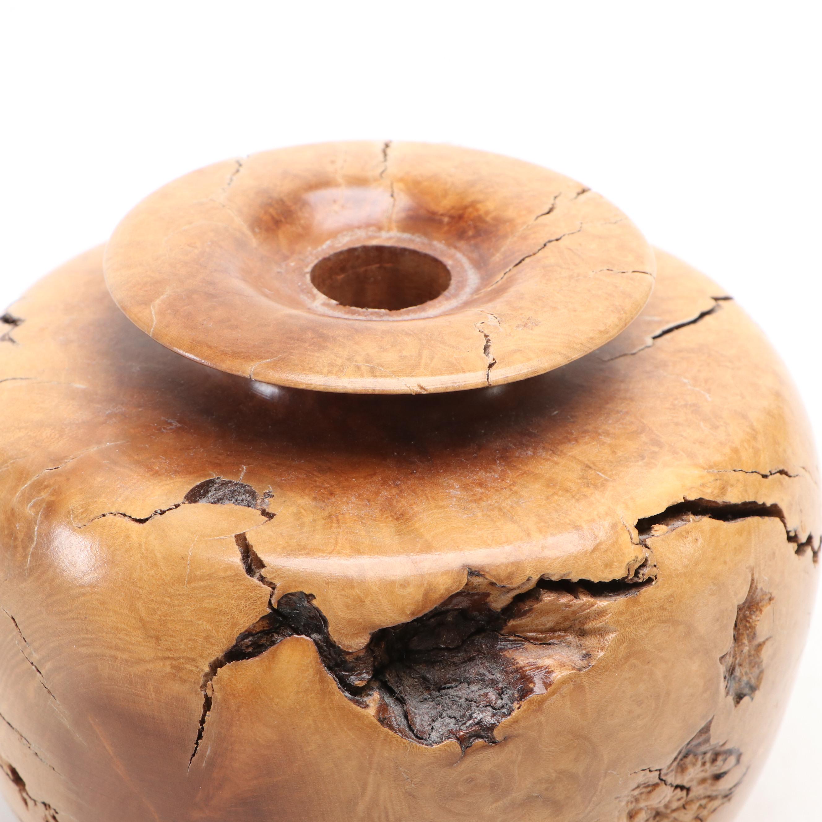 Lowell Sibole Emerging Mouse Wood Carving with Turned Burl Wood Vase