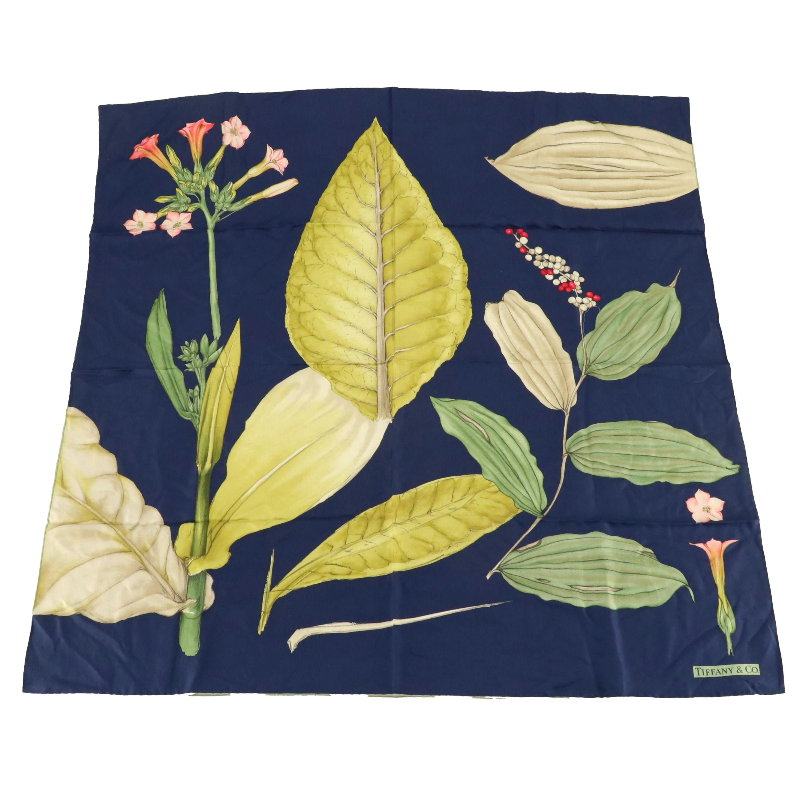 Tiffany & Co. Floral Leaves Motif Silk Scarf
