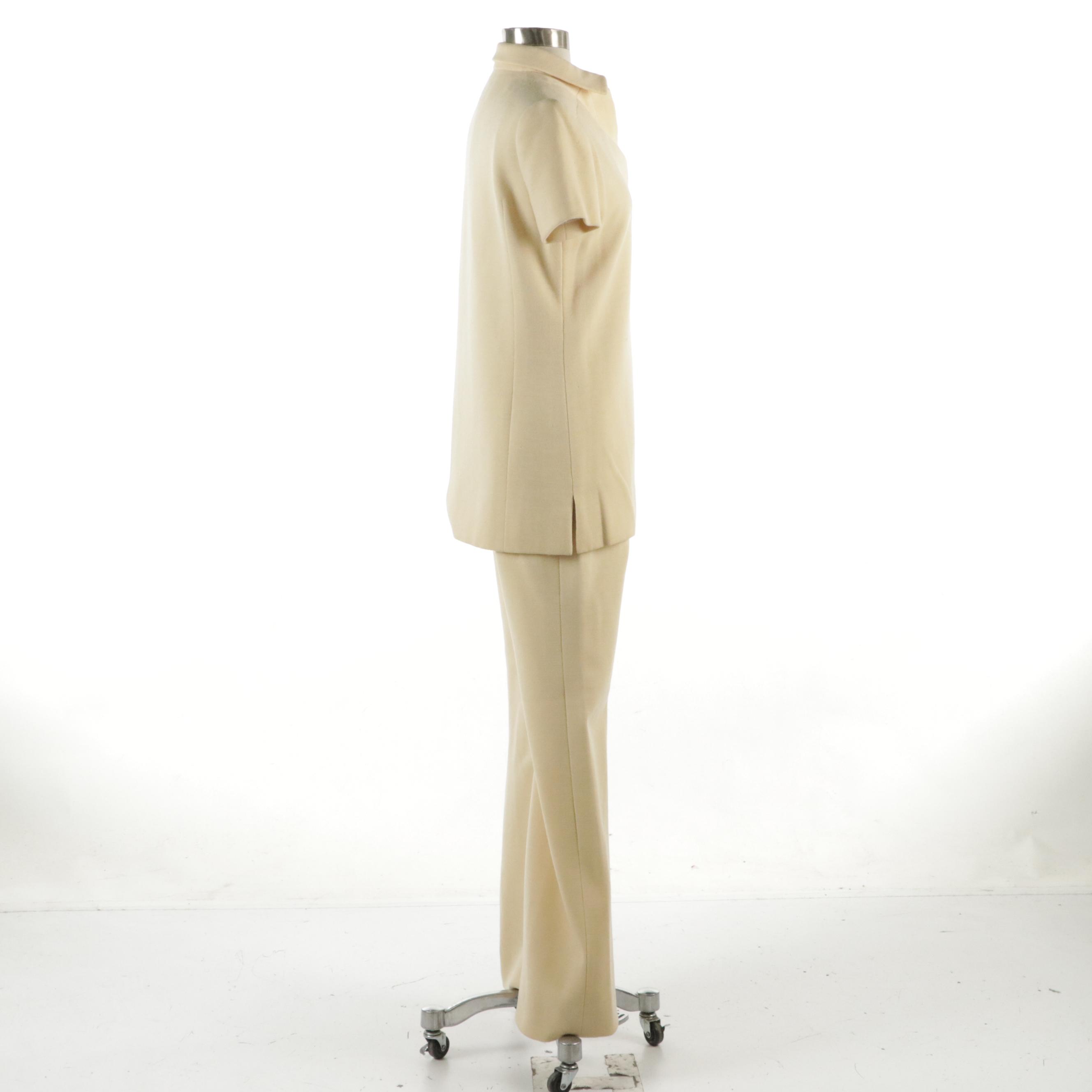Givenchy Vintage High-Waist Short Sleeve Pant Suit in Buttercream Knit Wool