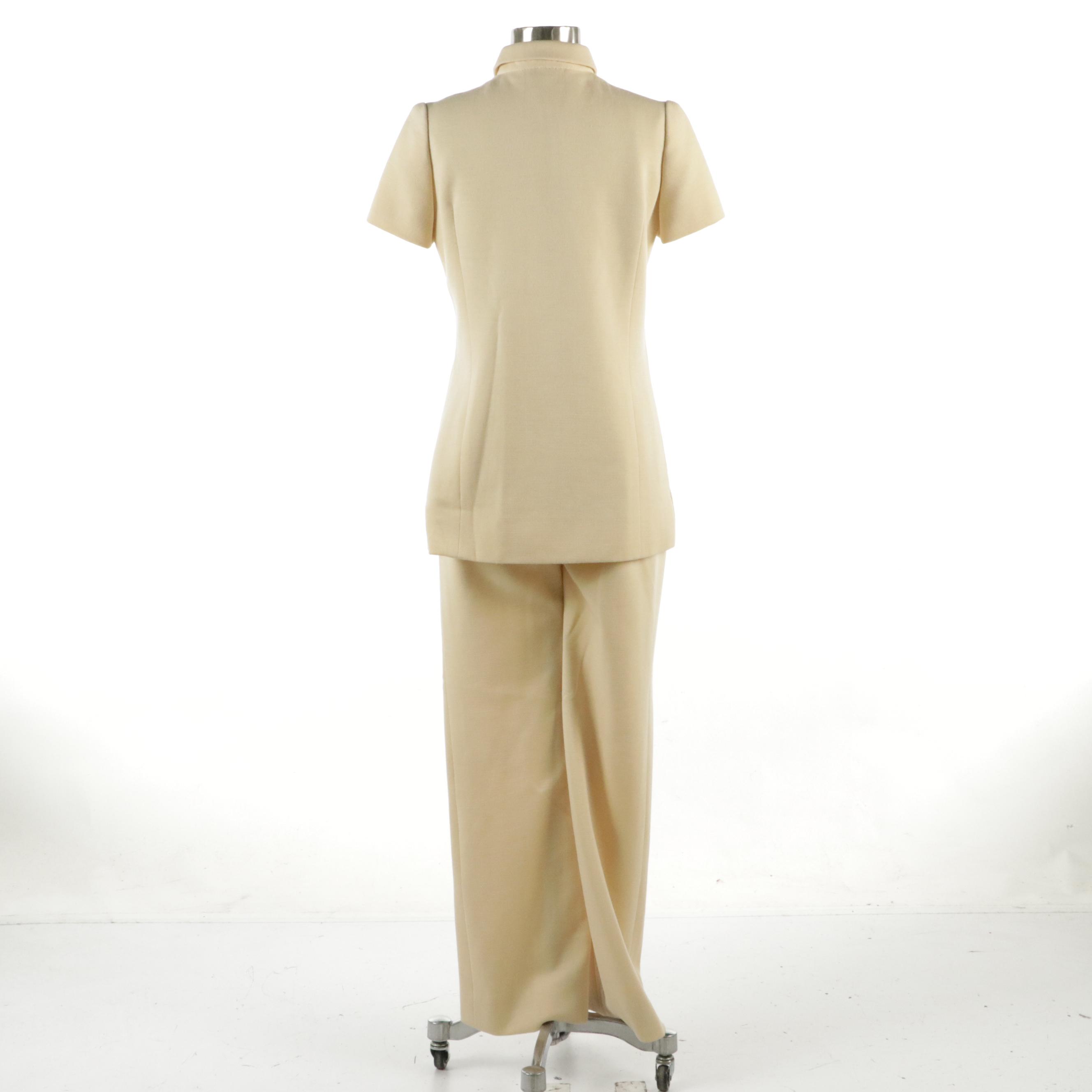 Givenchy Vintage High-Waist Short Sleeve Pant Suit in Buttercream Knit Wool