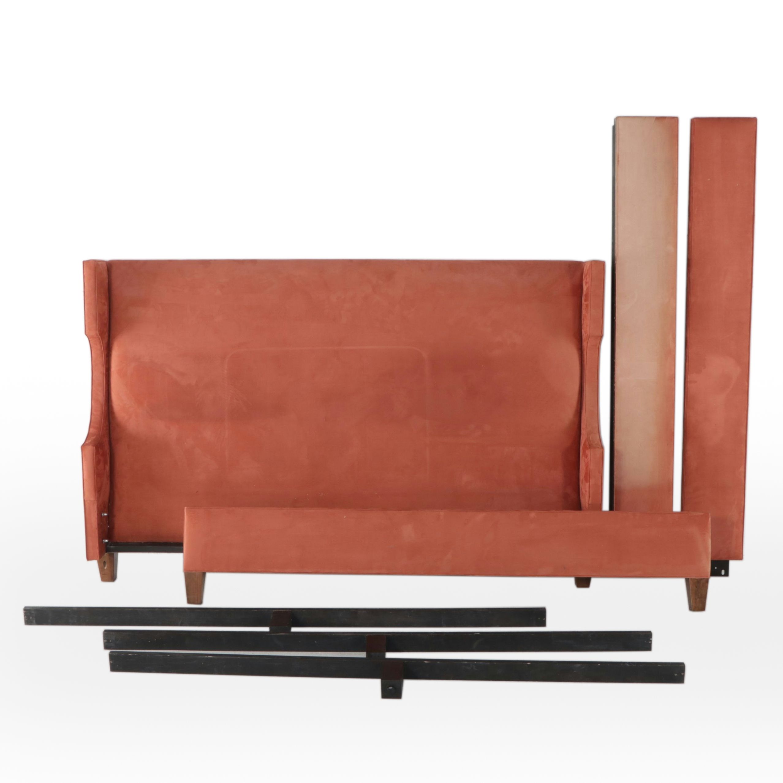 Contemporary Orange Microsuede Upholstered King Size Bed Frame
