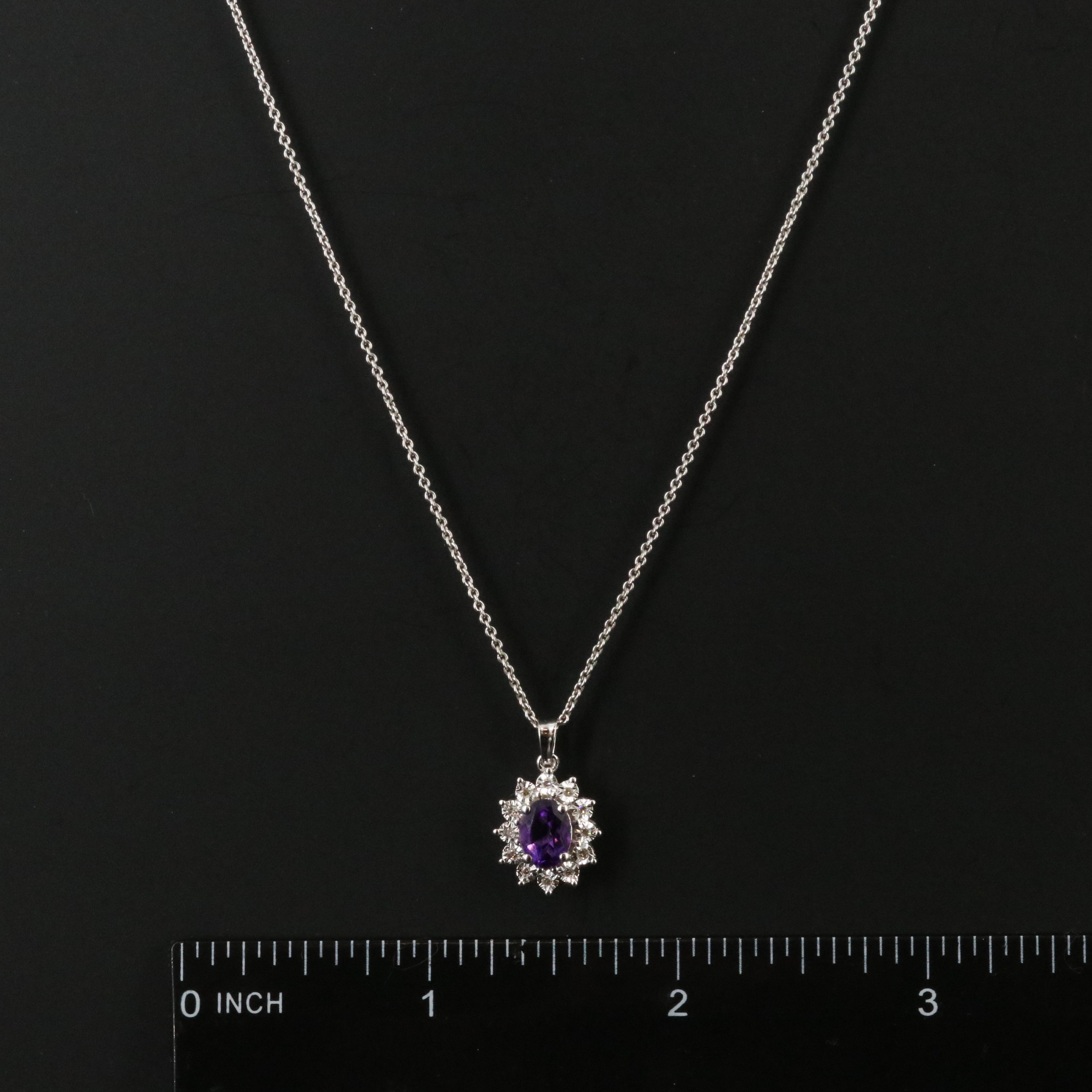 Sterling Amethyst and Diamond Pendant Necklace