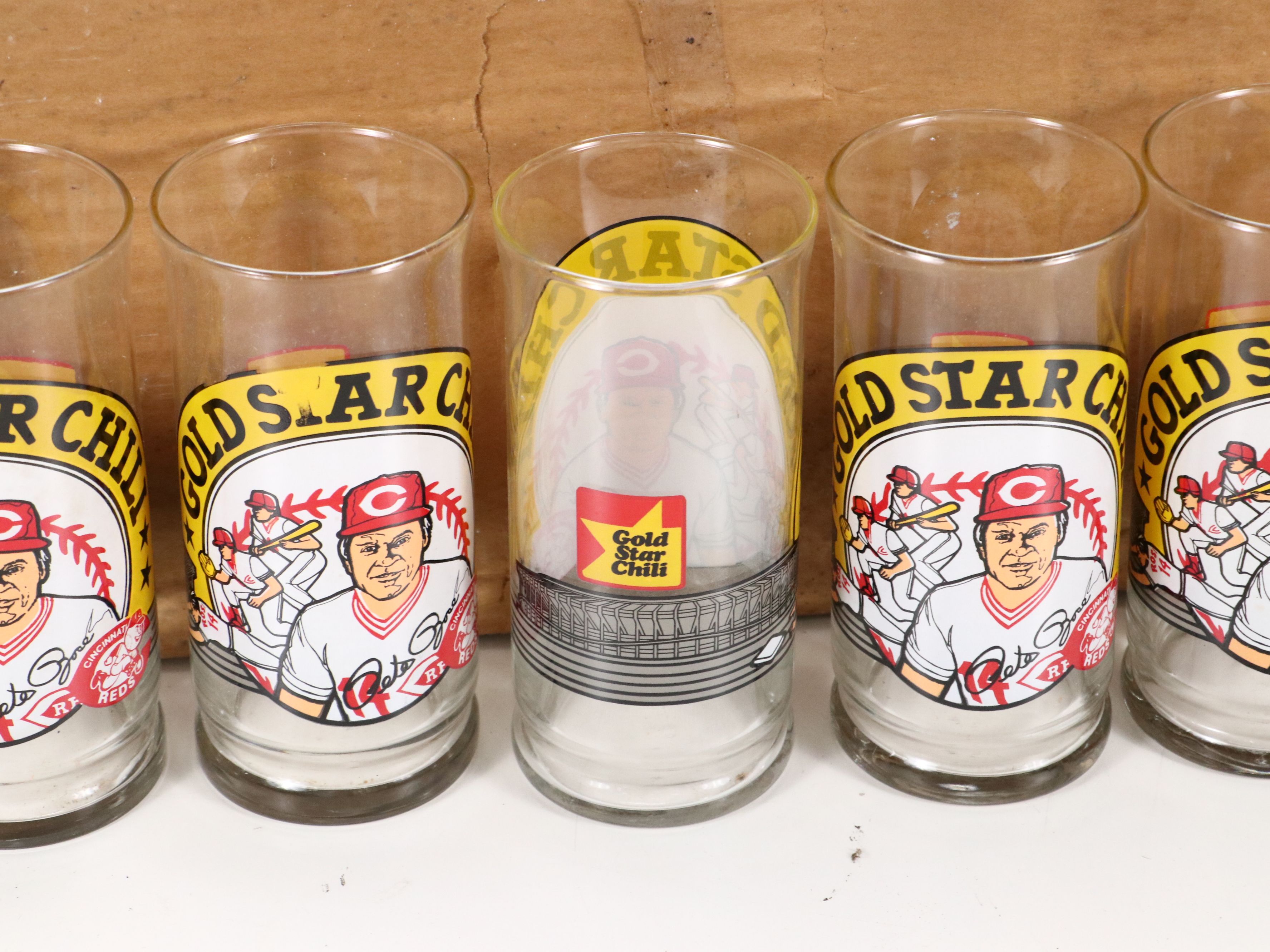 Libbey Glass Gold Star Chili Cincinnati Reds Pete Rose Commemorative Tumblers