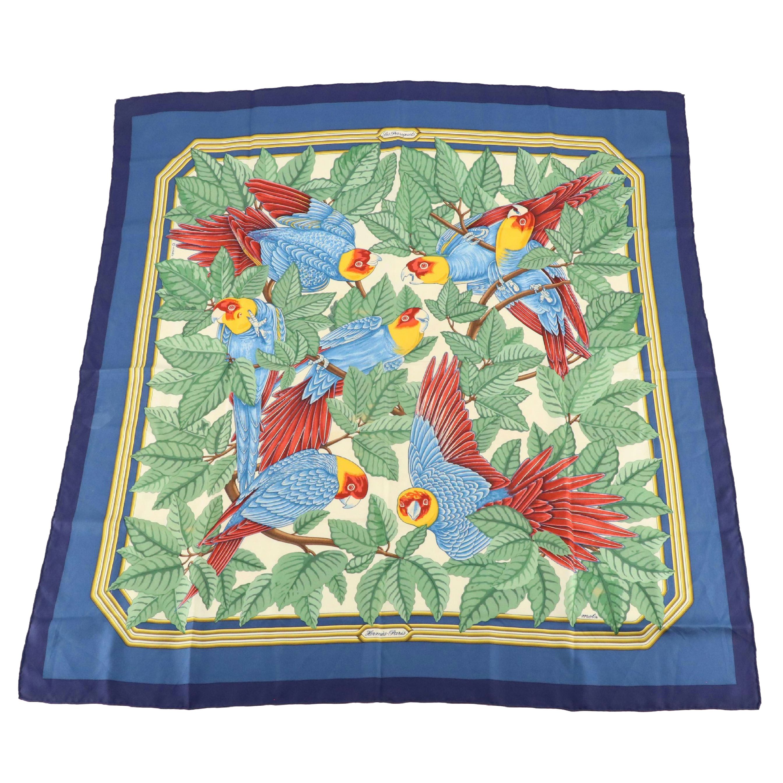 Hermès "Les Perroquets" Scarf 90 in Silk Twill