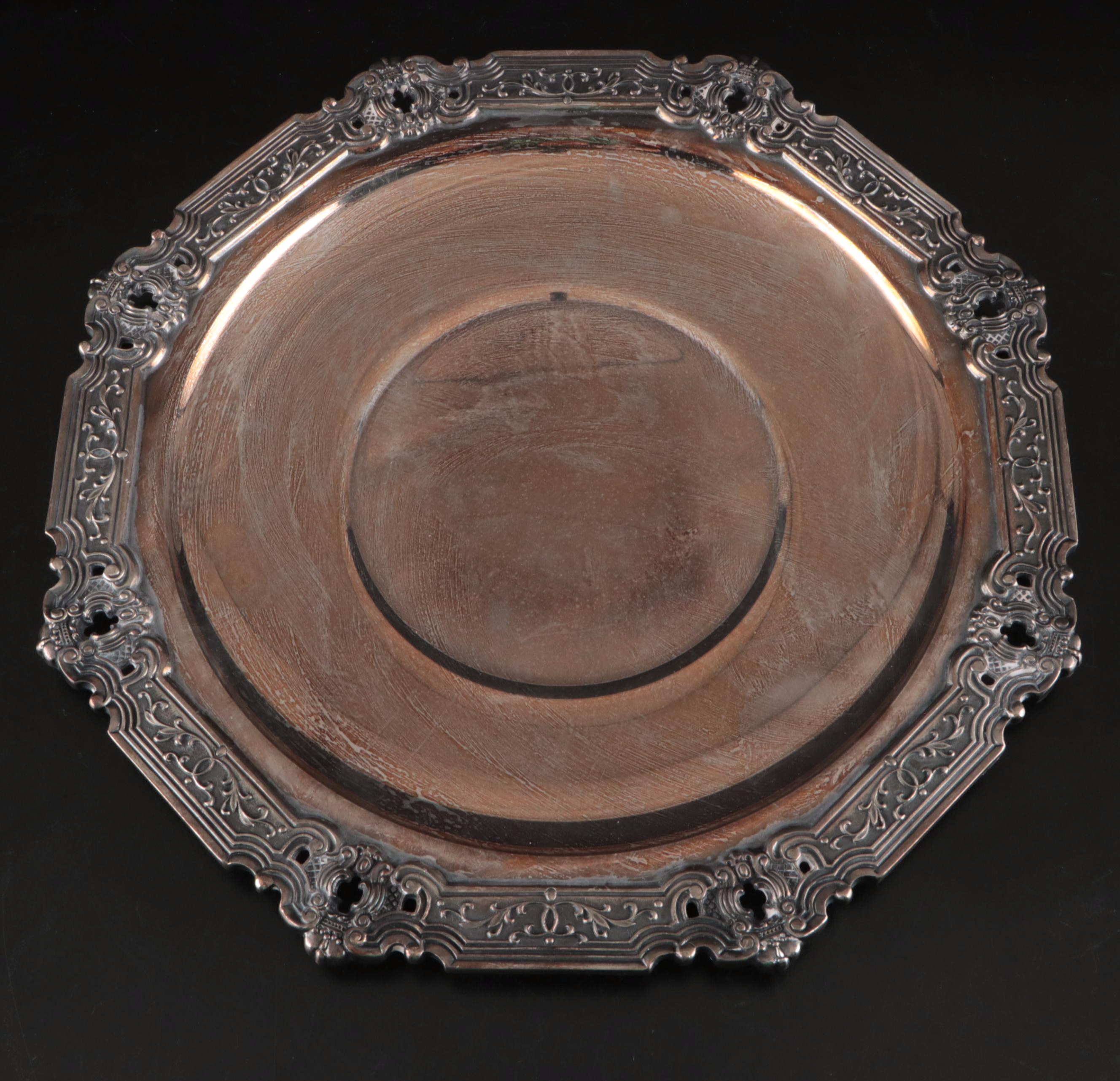 Gorham Silver "Hispana" Silver Plate Tray with Salad Set and Candle Snuffer