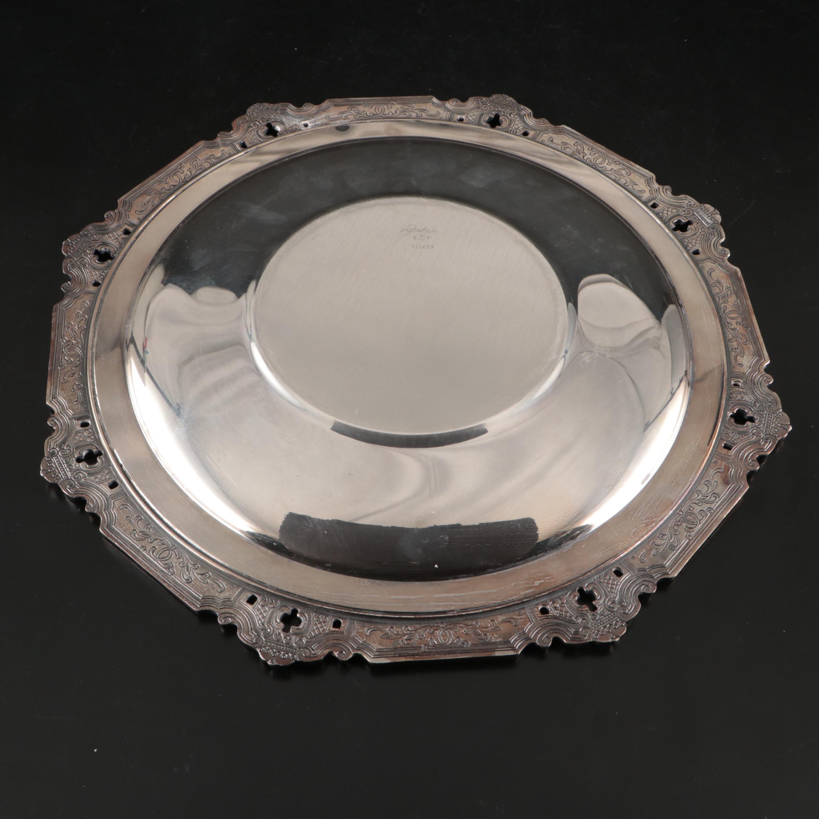 Gorham Silver "Hispana" Silver Plate Tray with Salad Set and Candle Snuffer