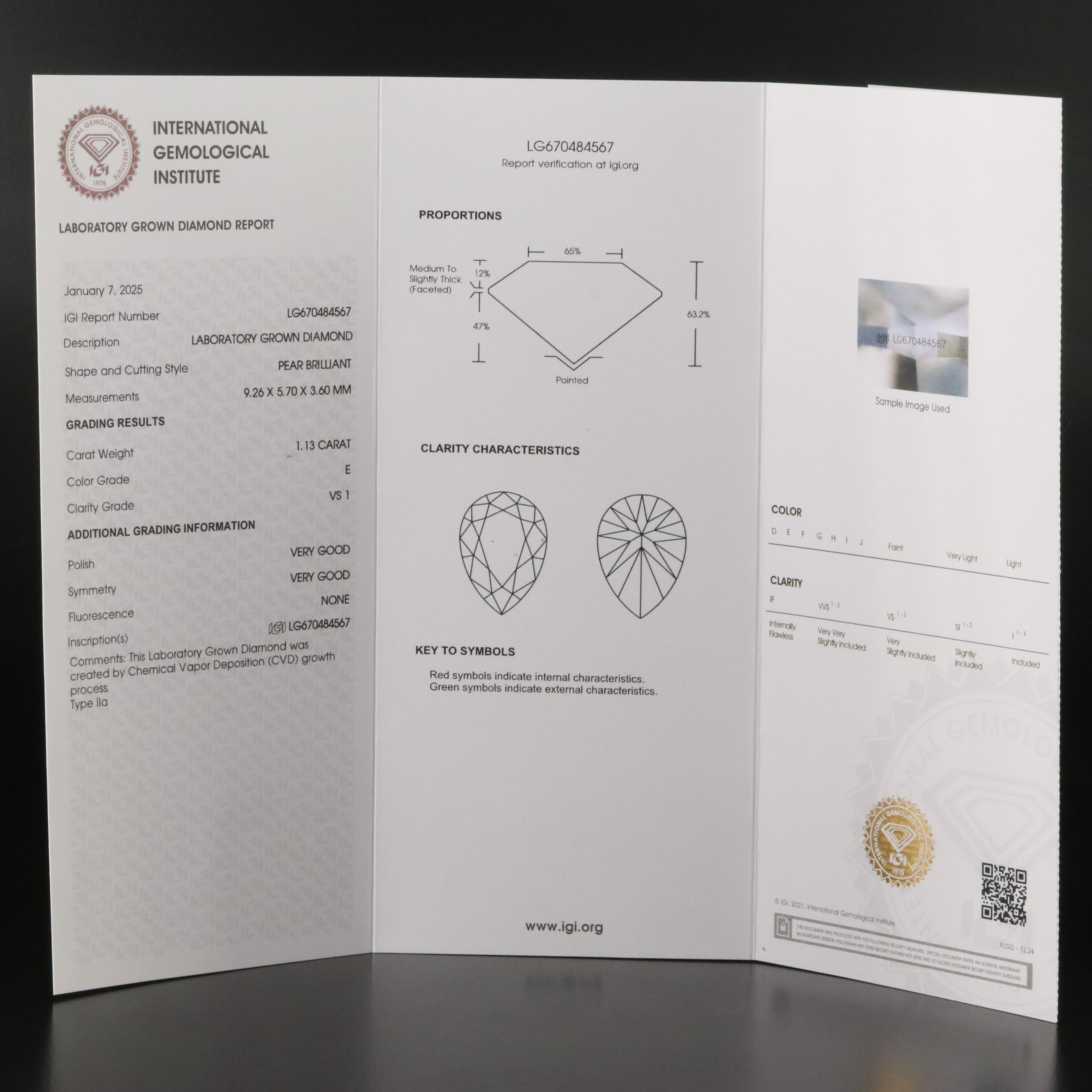 Platinum 1.13 CT Lab Grown Diamond Solitaire Ring