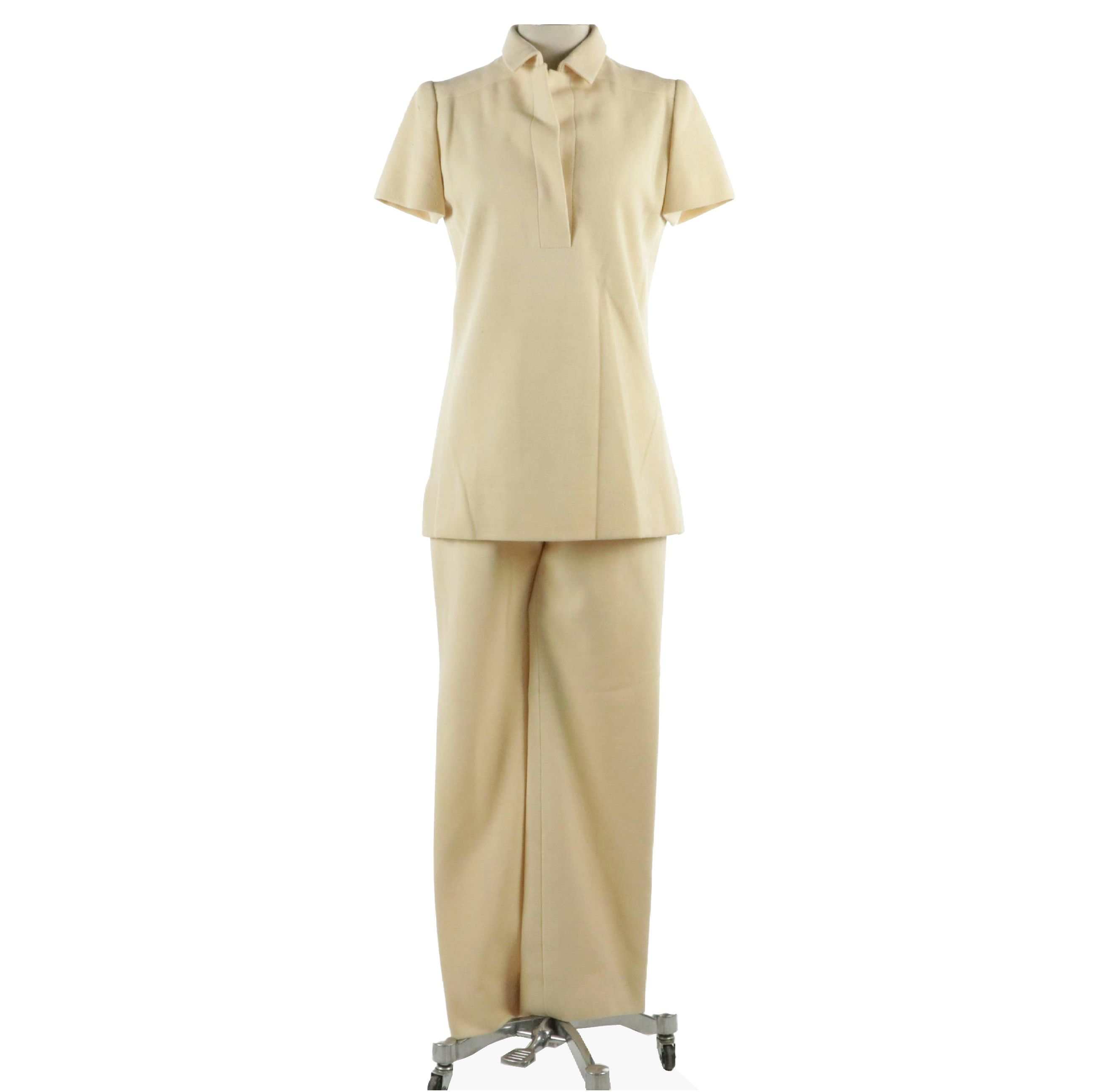 Givenchy Vintage High-Waist Short Sleeve Pant Suit in Buttercream Knit Wool