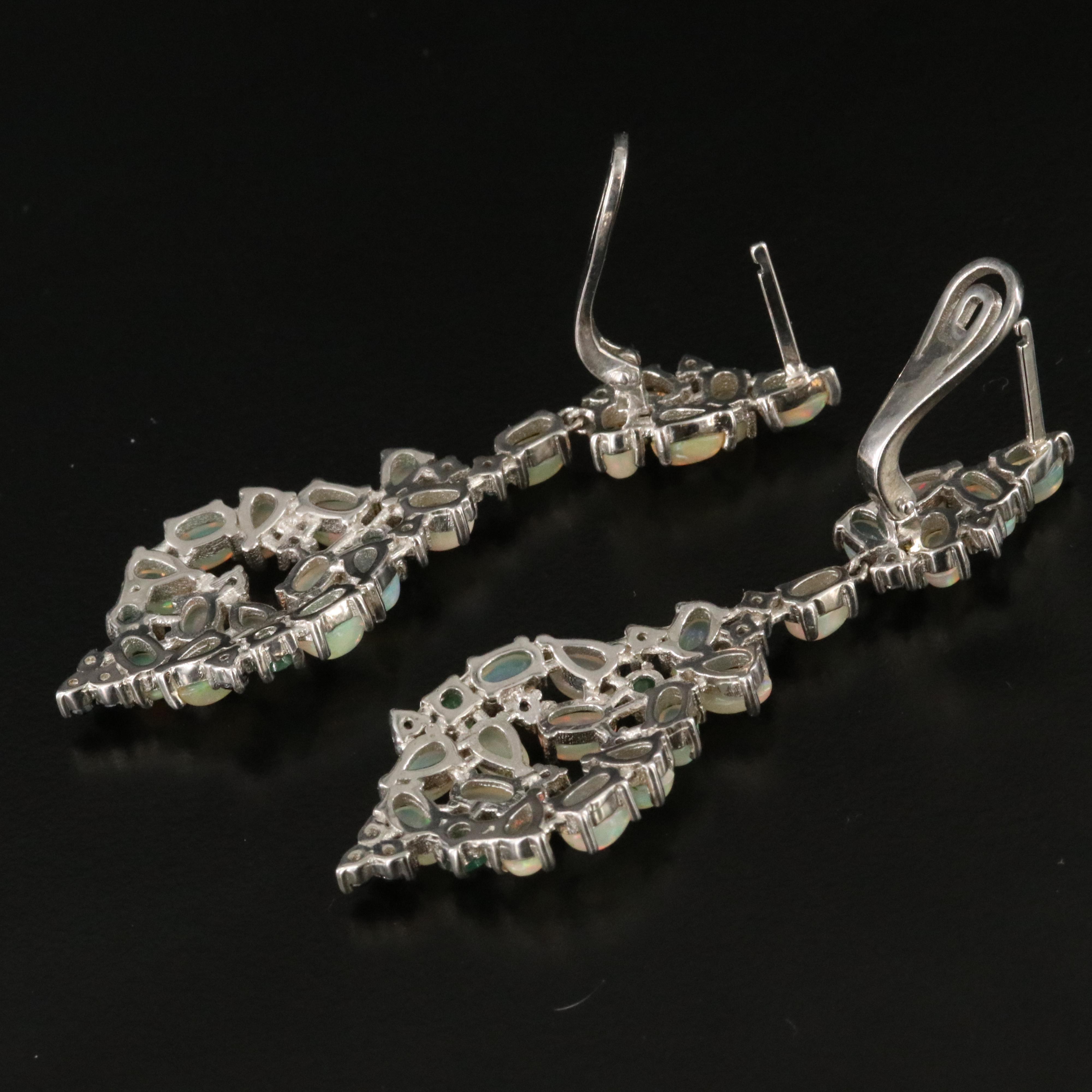 Sterling Opal, Emerald and Spinel Dangle Earrings