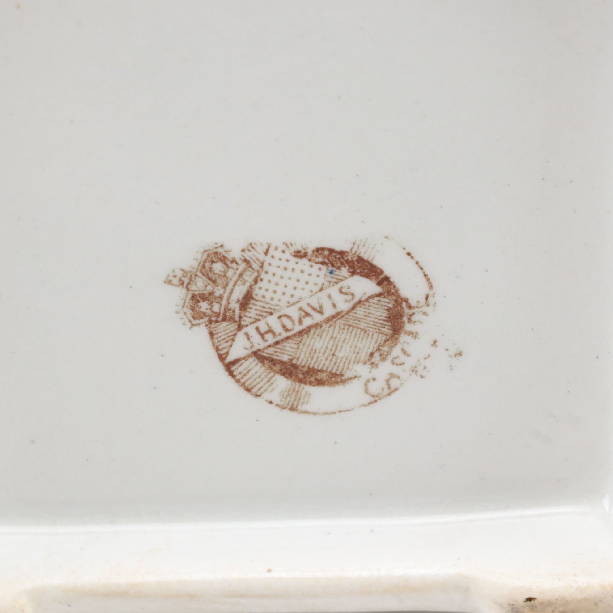 J.H. Davis Brown Transferware Ceramic Lidded Canister with Imari Plate