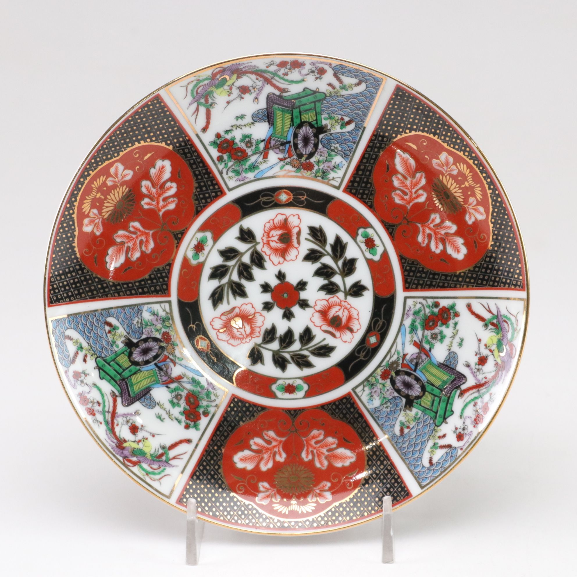 J.H. Davis Brown Transferware Ceramic Lidded Canister with Imari Plate