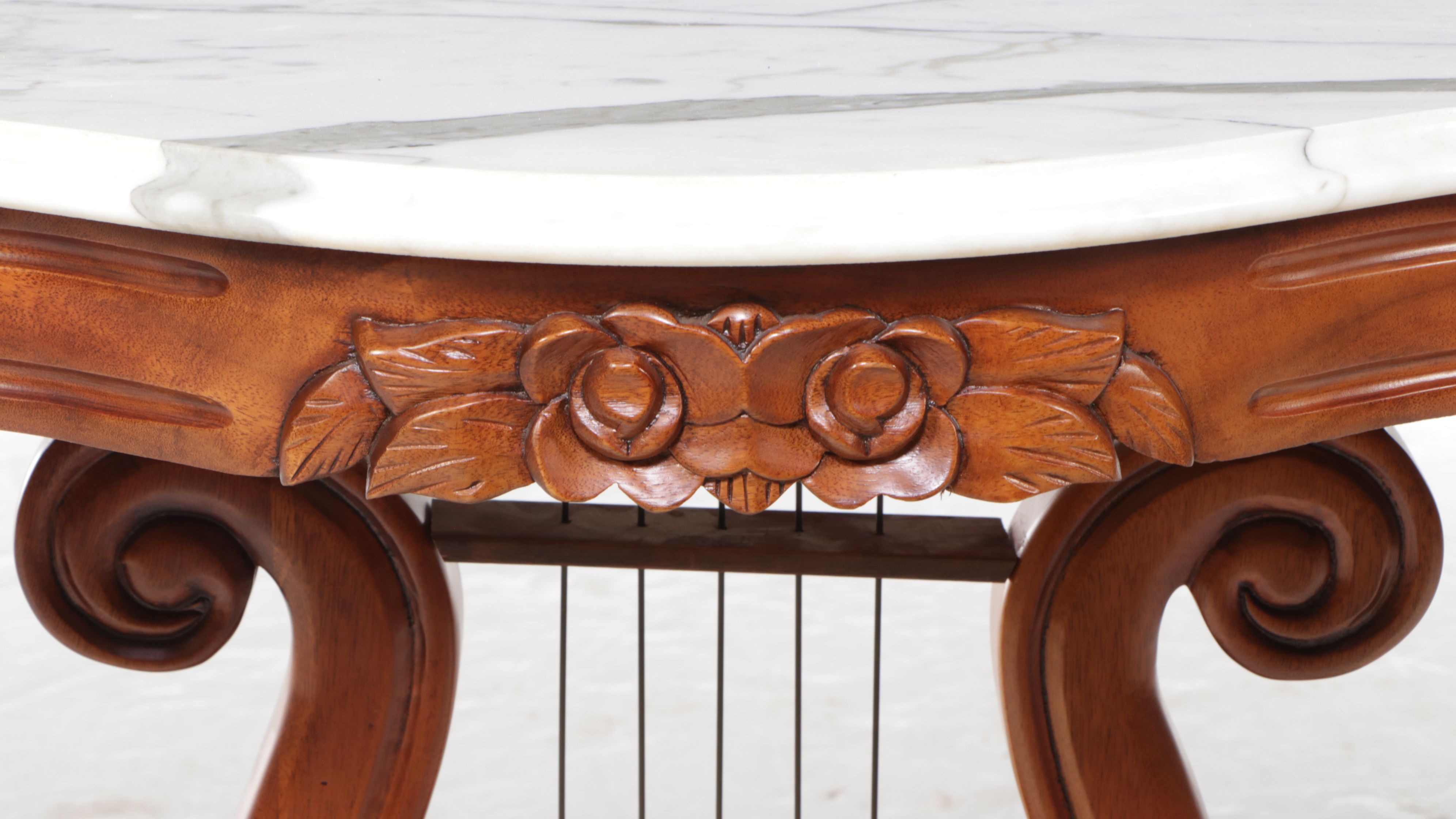 Capitol Furniture Victorian Style Marble Top Mahogany Lyre Console Table