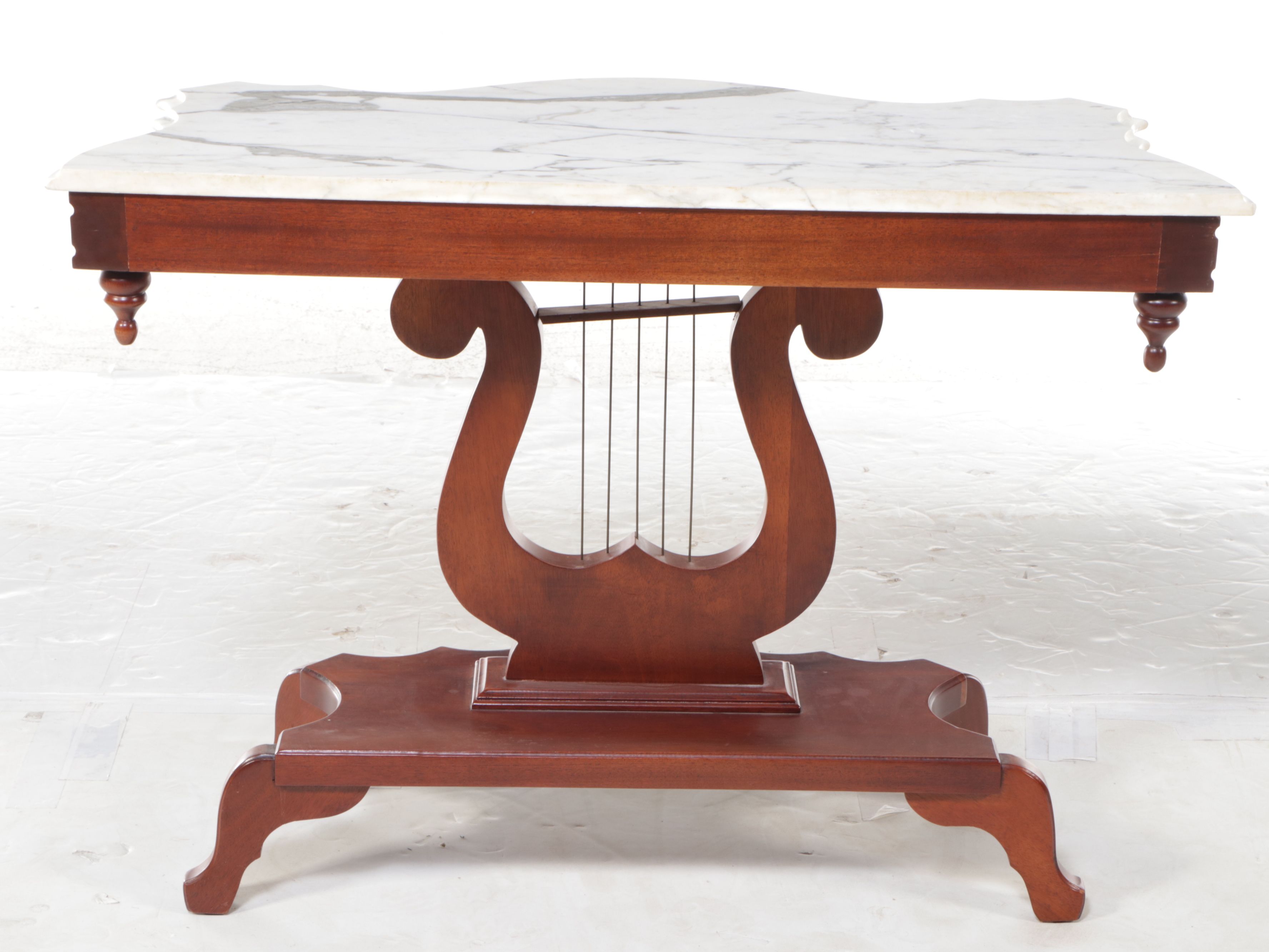 Capitol Furniture Victorian Style Marble Top Mahogany Lyre Console Table