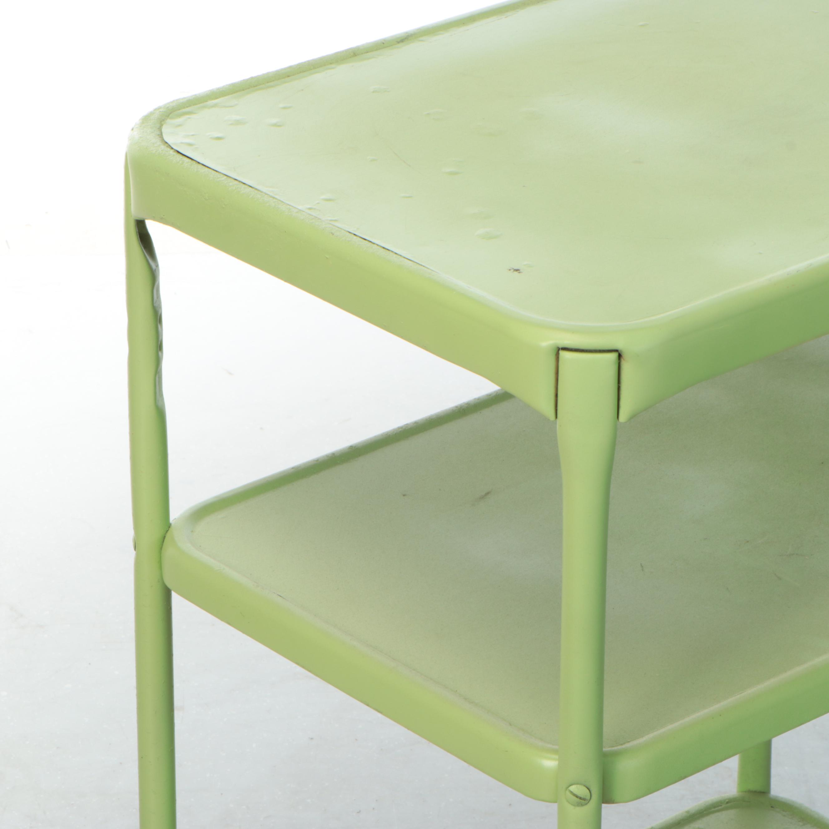 Mid Century Modern Green Painted Rolling Cart