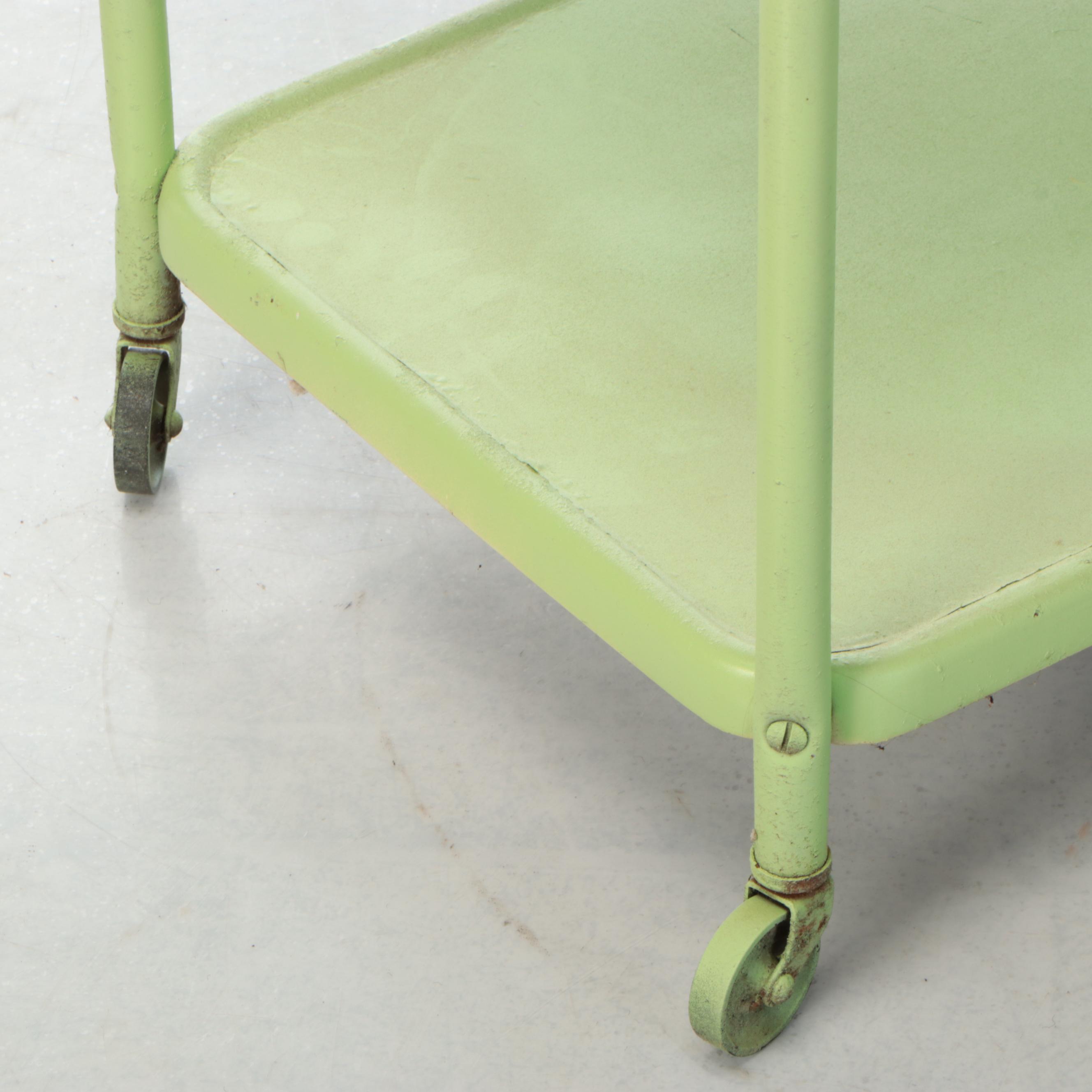 Mid Century Modern Green Painted Rolling Cart