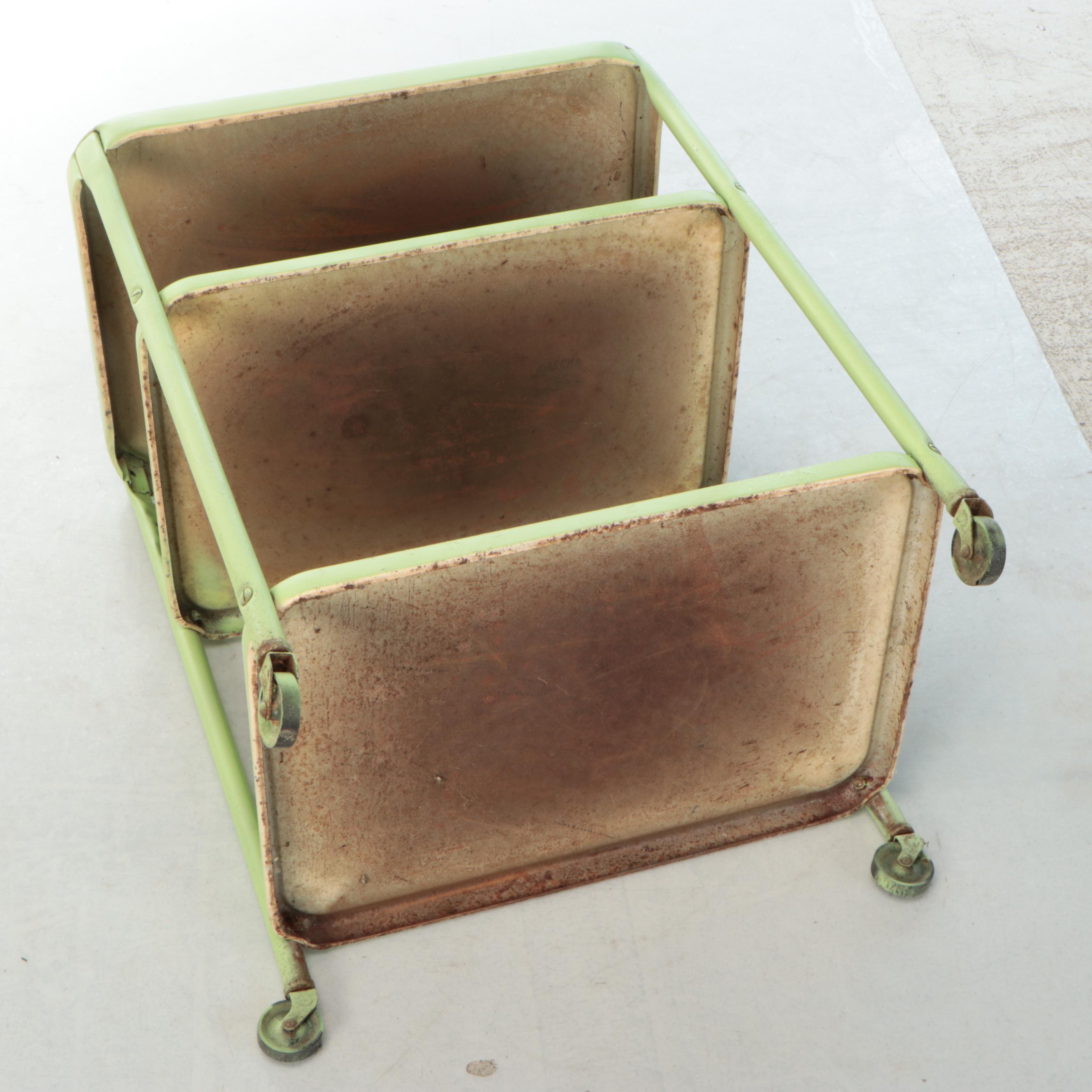 Mid Century Modern Green Painted Rolling Cart