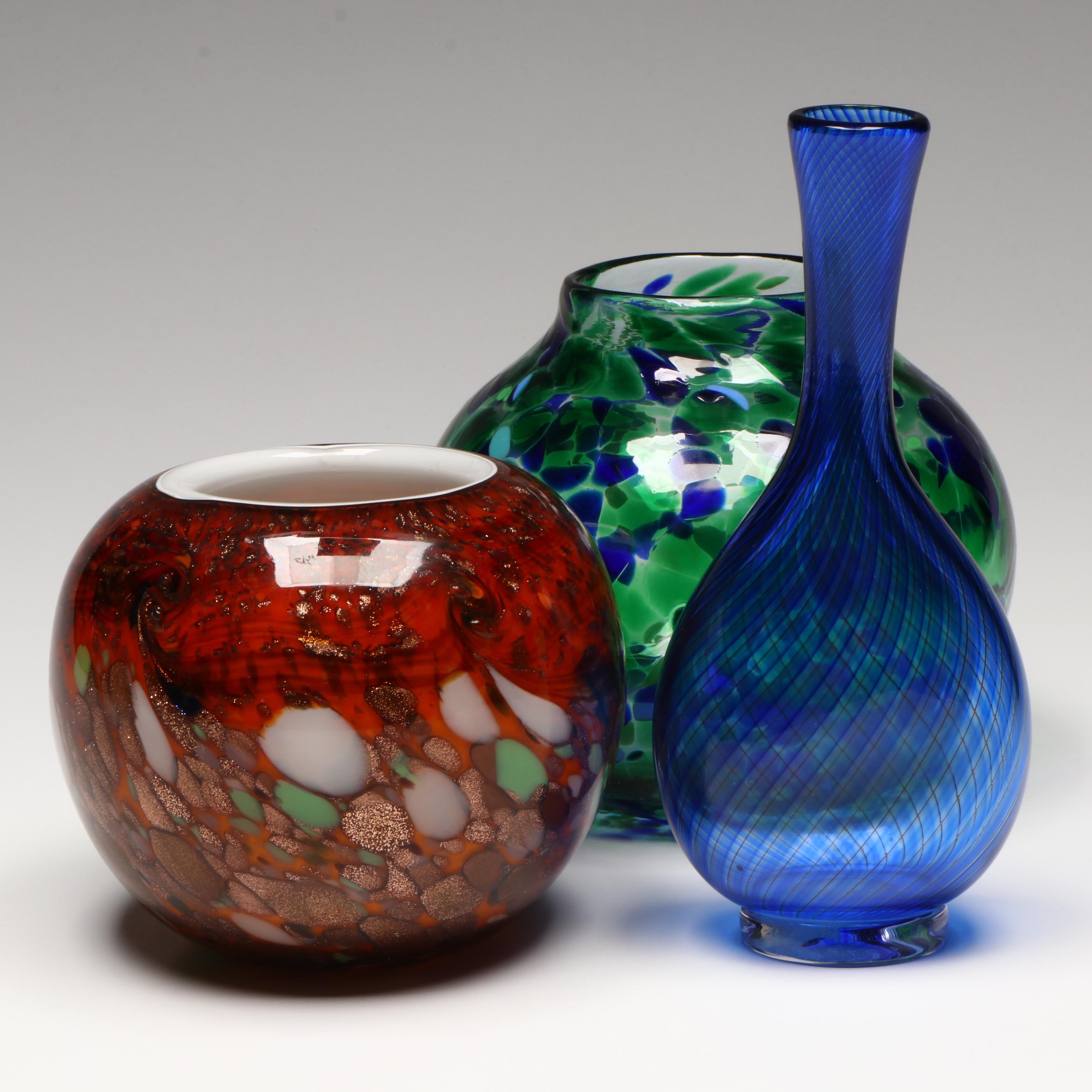 Vicke Lindstrand for Kosta Blue Spiral and Other Art Glass Vases