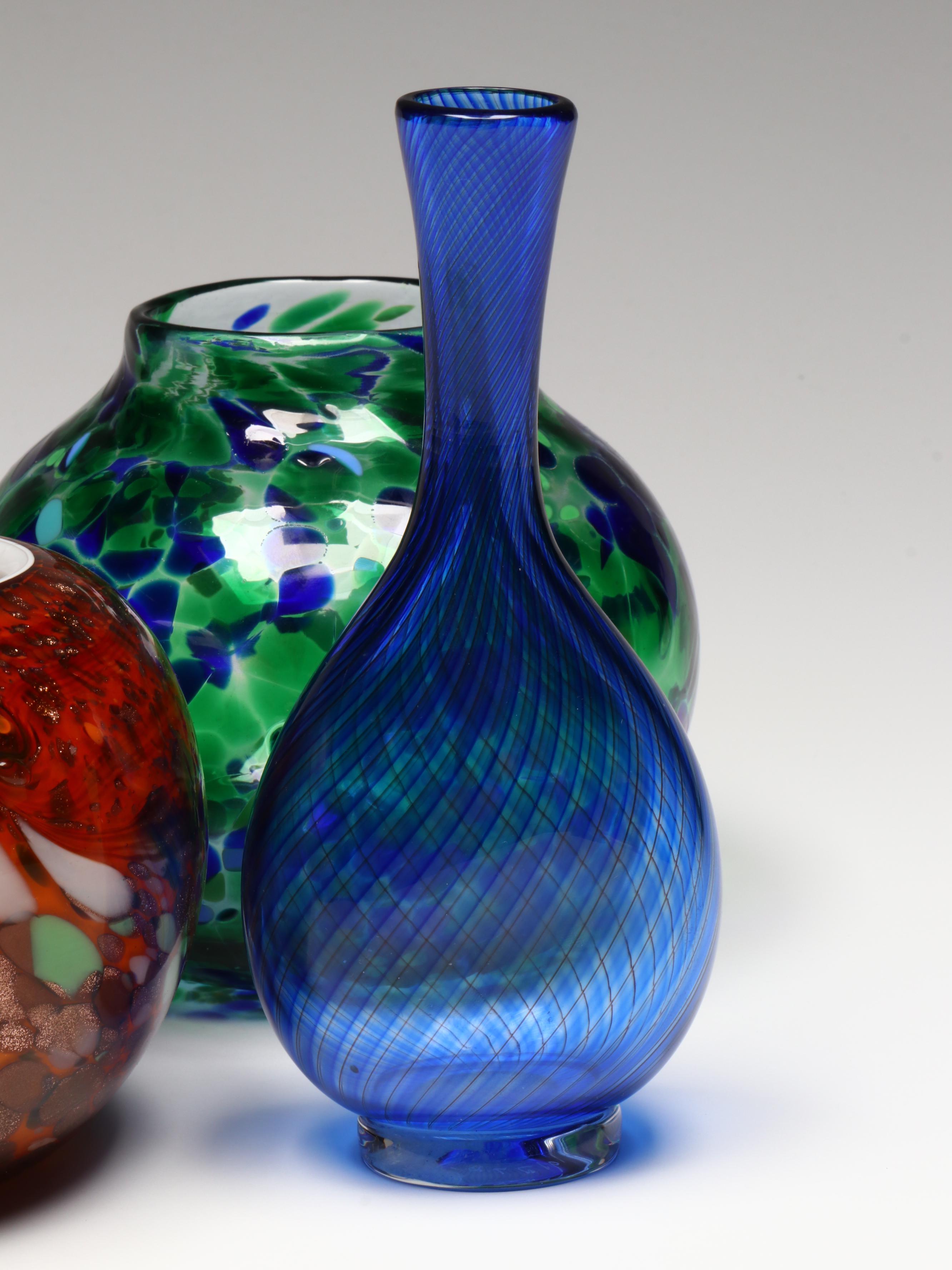 Vicke Lindstrand for Kosta Blue Spiral and Other Art Glass Vases