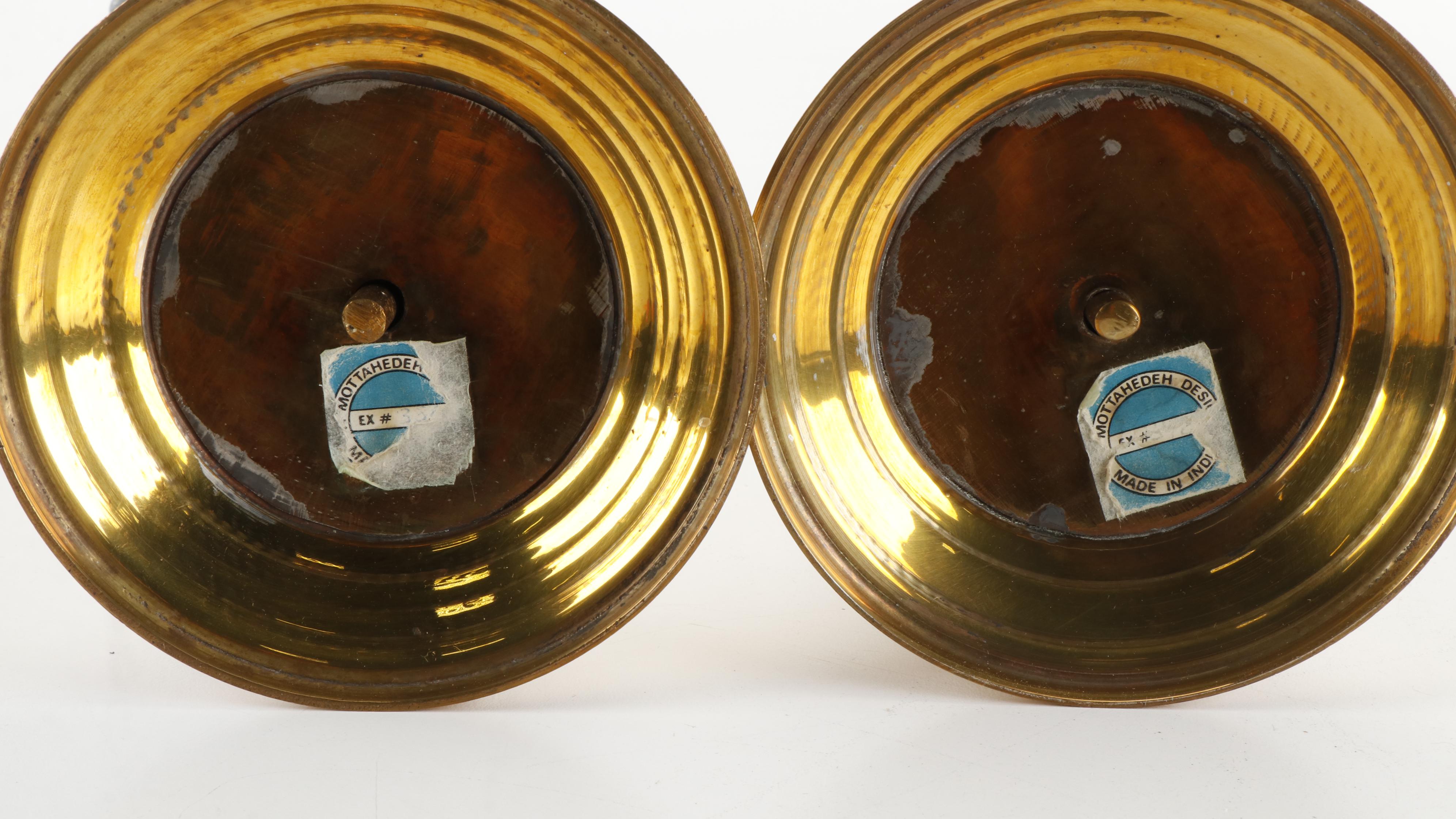 Pair of Mottahedeh Brass Ships Candlesticks with Other Brass Decor