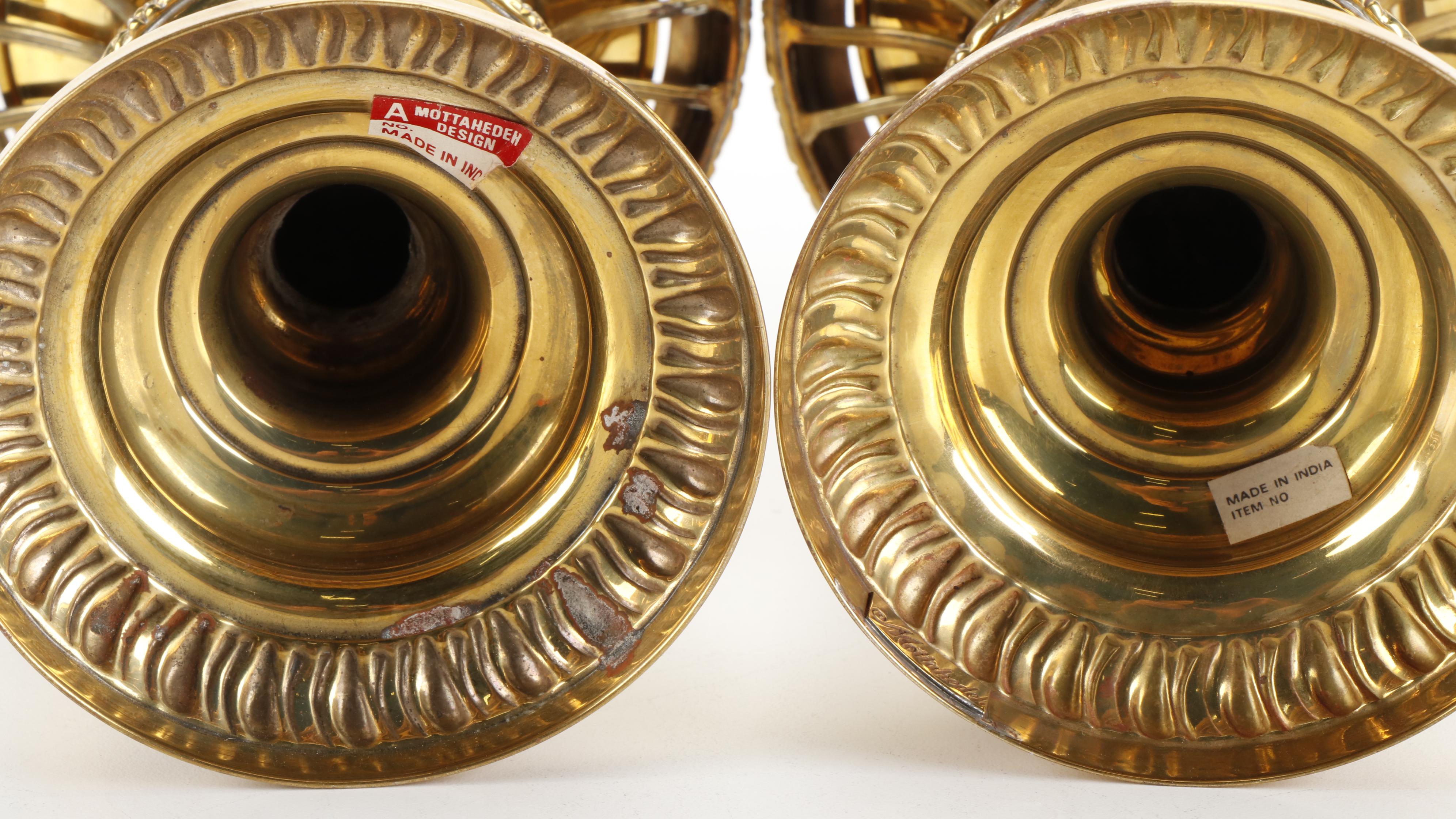 Pair of Mottahedeh Brass Ships Candlesticks with Other Brass Decor