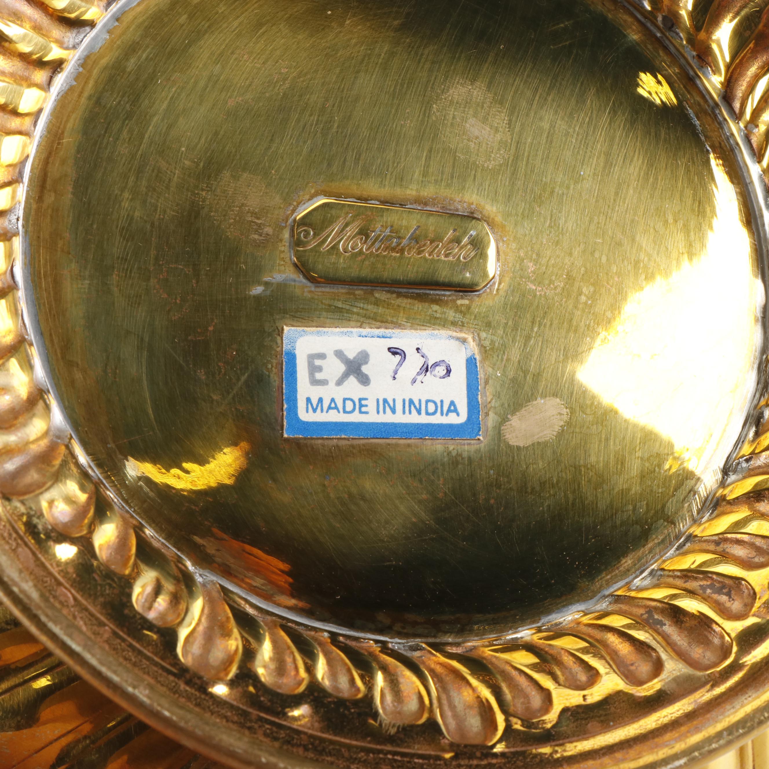 Pair of Mottahedeh Brass Ships Candlesticks with Other Brass Decor