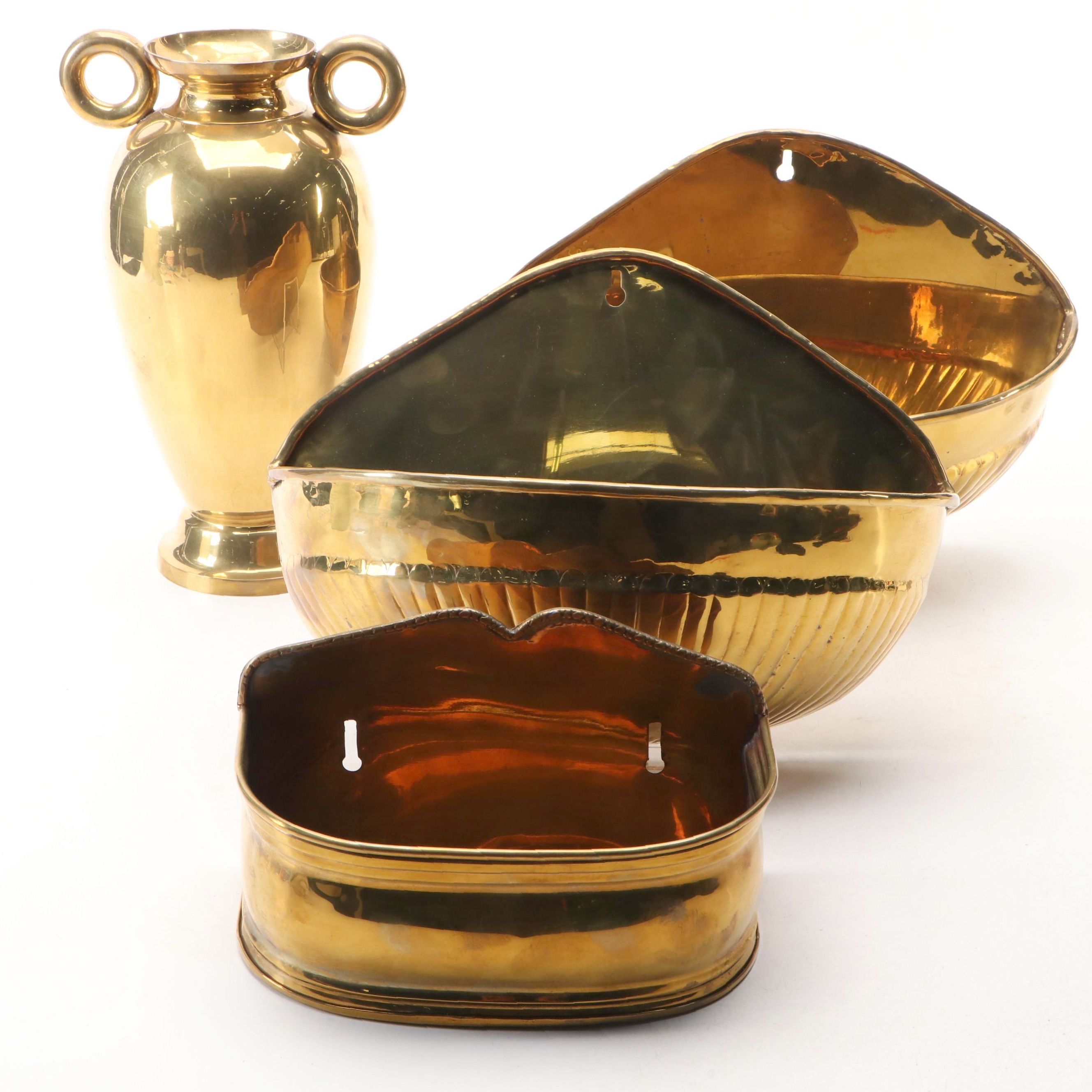 Indian Brass Amphora Vase and Wall Planters