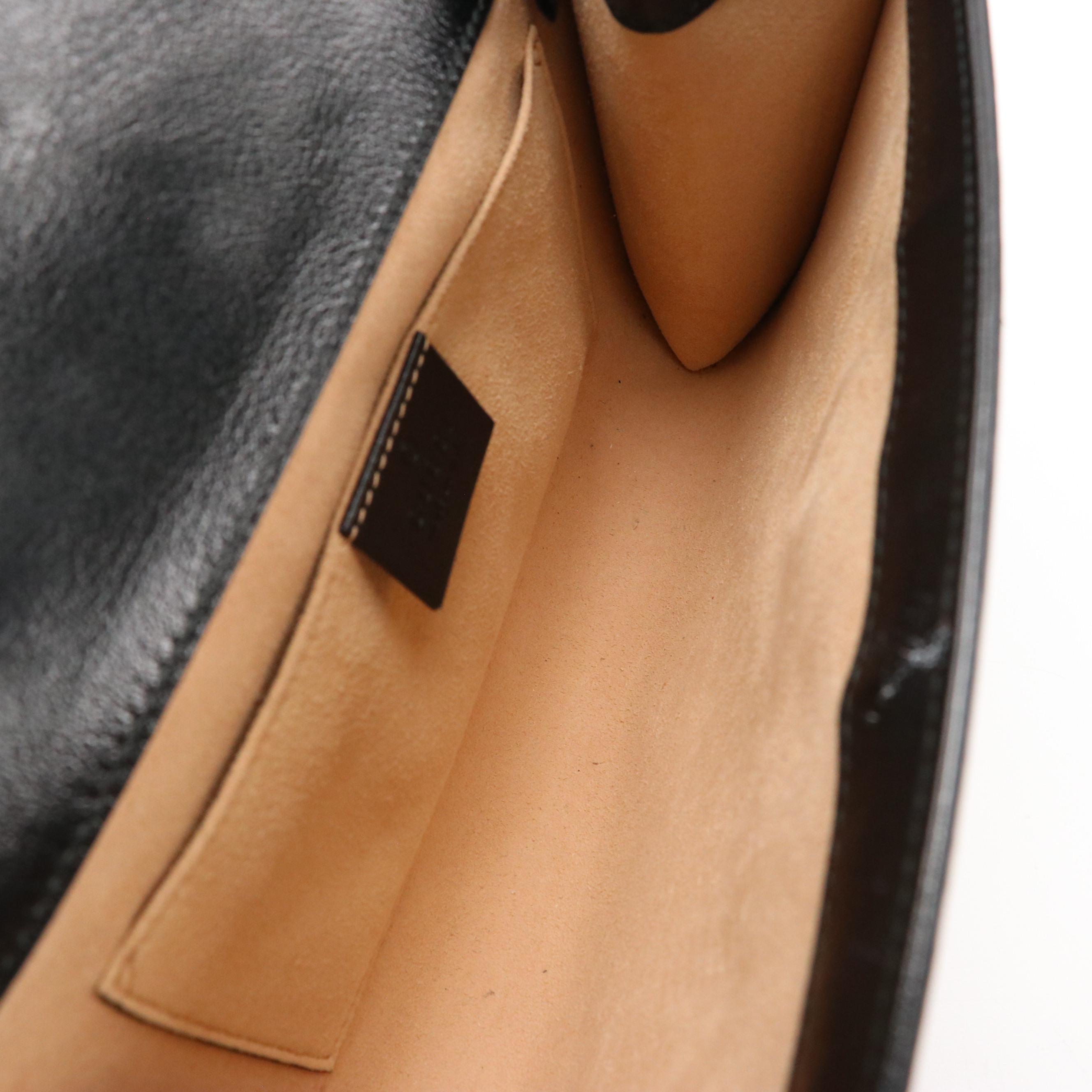 Gucci Small Front Flap Rajah and Web Stripe Shoulder Bag in Black Leather