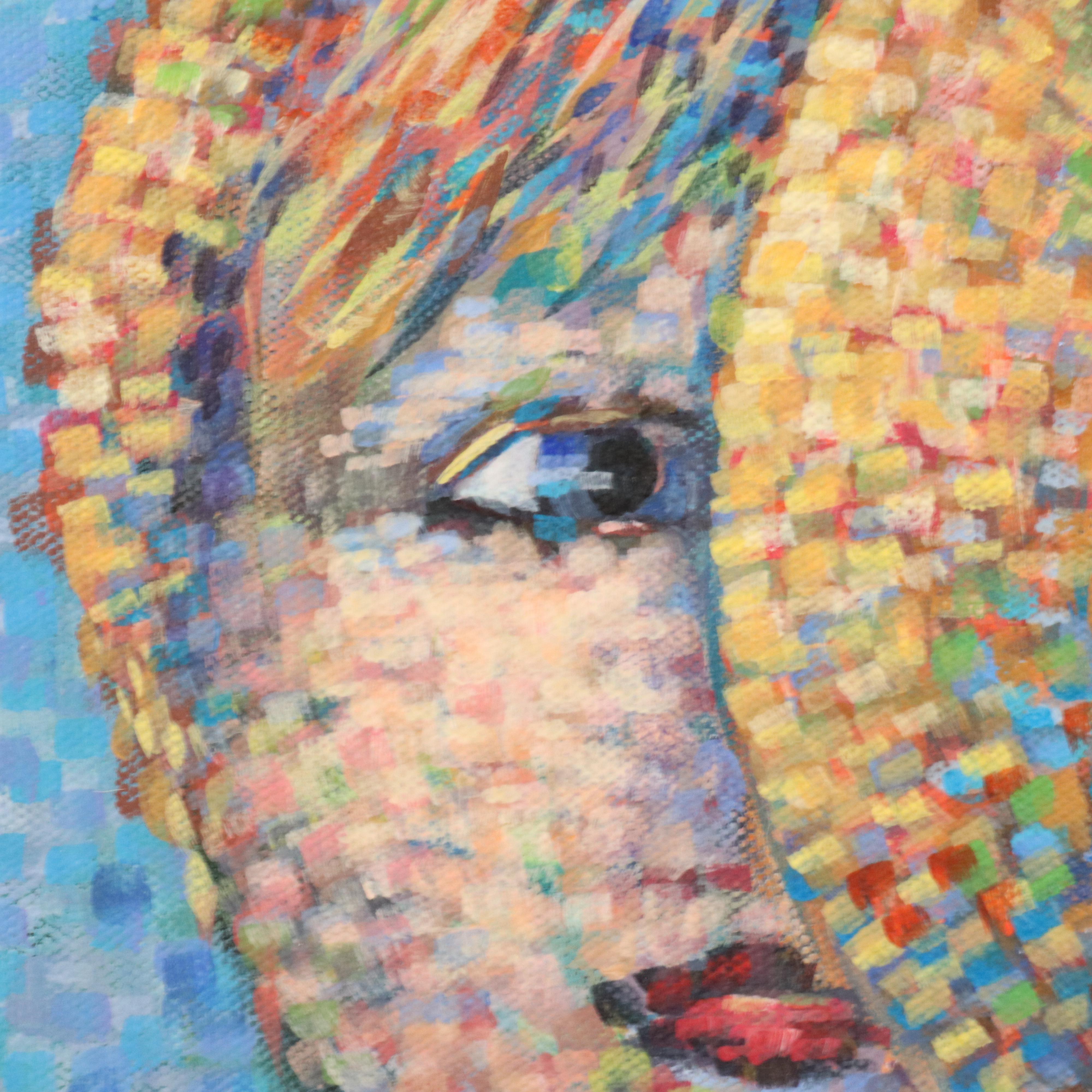 Judi Russell Pointillist Acrylic Portrait Painting with Reflection, 2002