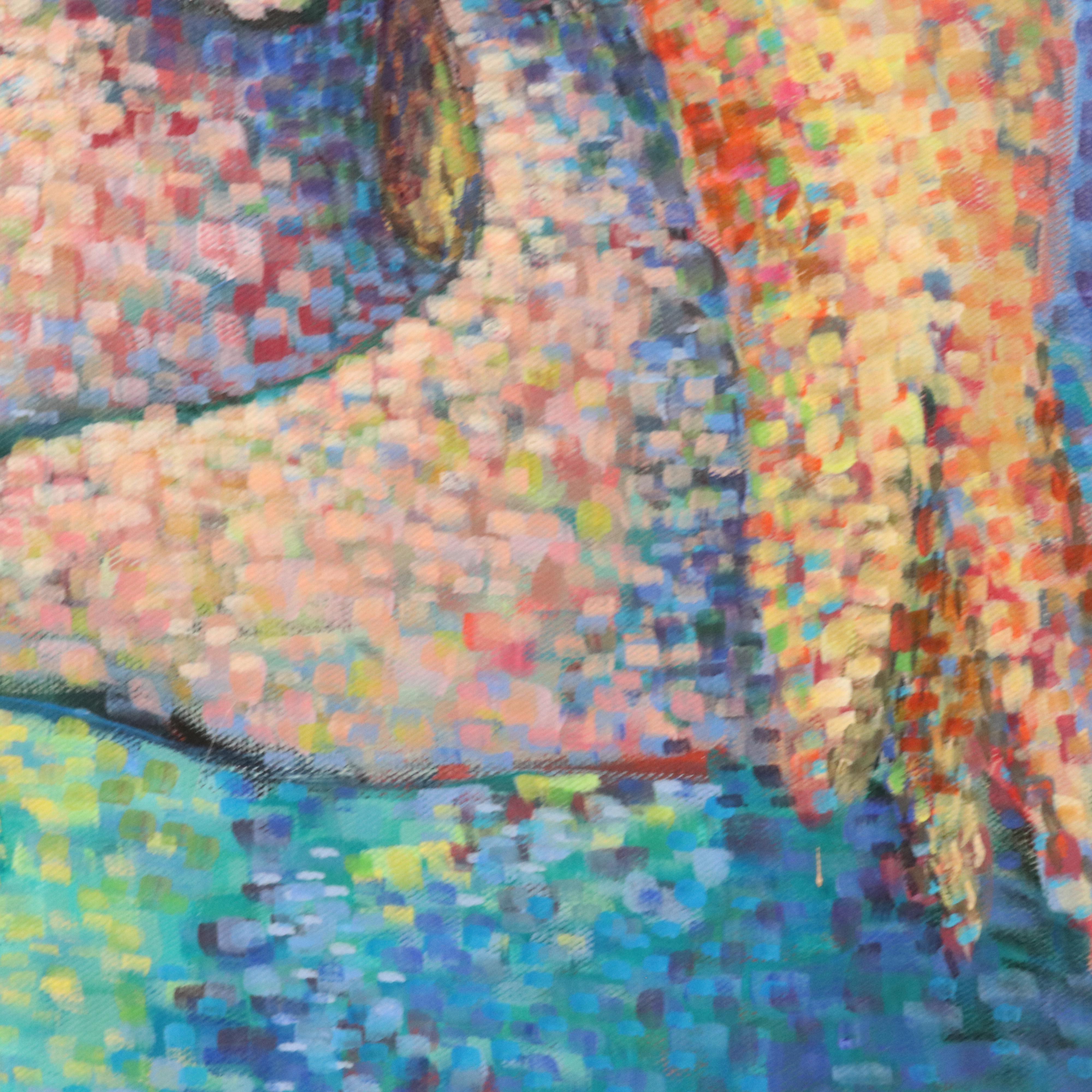 Judi Russell Pointillist Acrylic Portrait Painting with Reflection, 2002