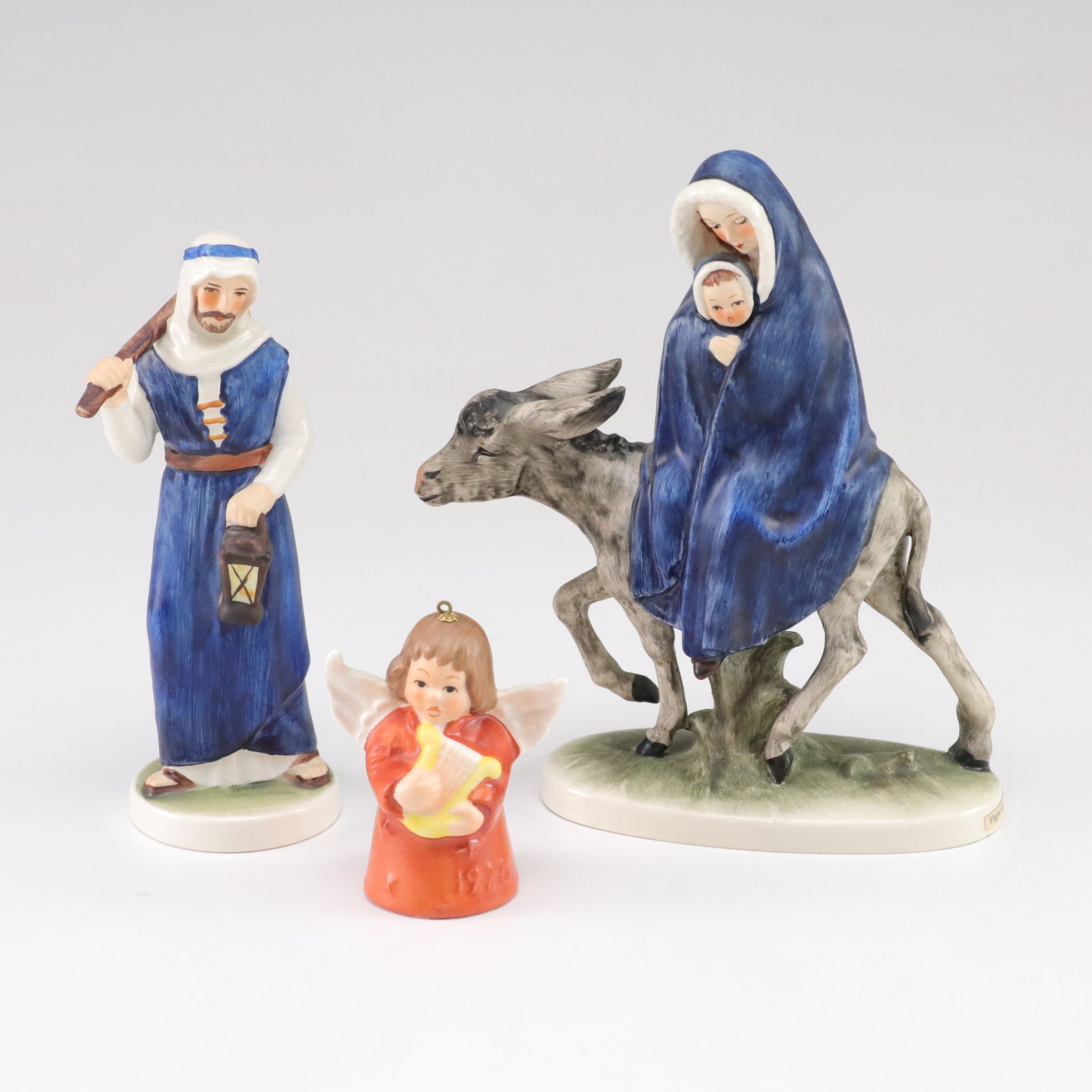 Goebel Porcelain "St. Joseph" and "Flight Into Egypt" with Angel Bell Ornament