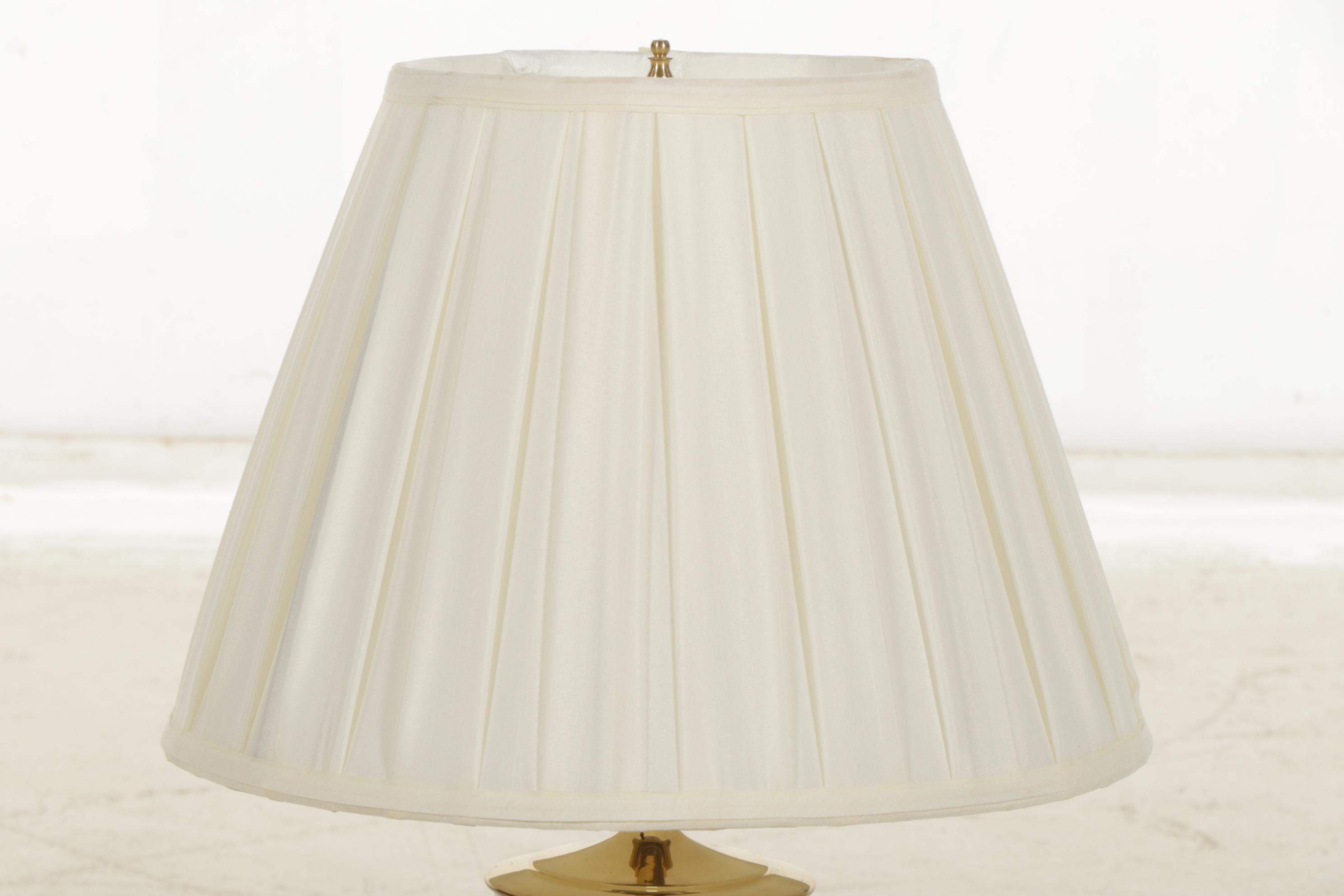 Chinese Porcelain Vase with Brass Base Table Lamp with Wide Pleat Shades