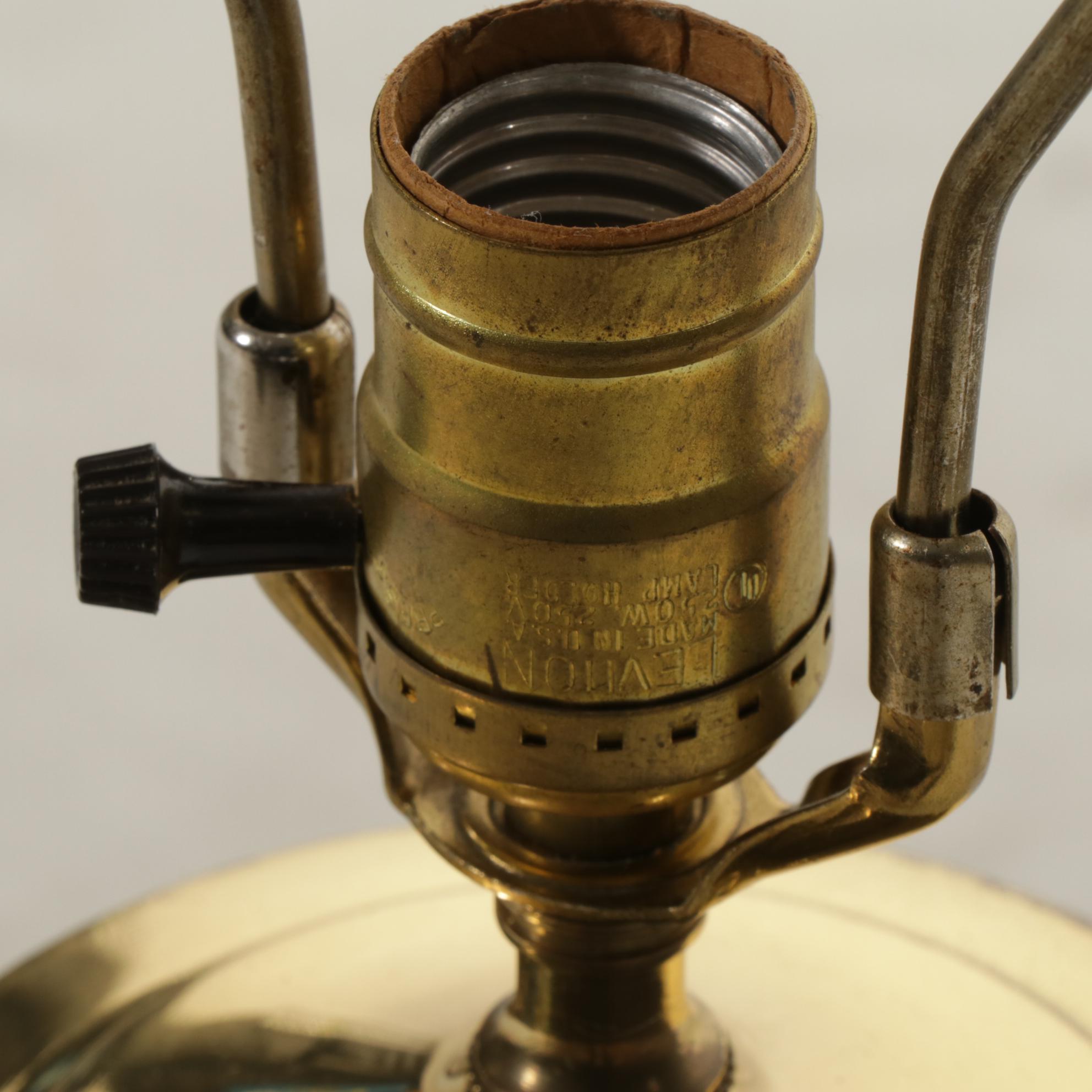 Chinese Porcelain Vase with Brass Base Table Lamp with Wide Pleat Shades