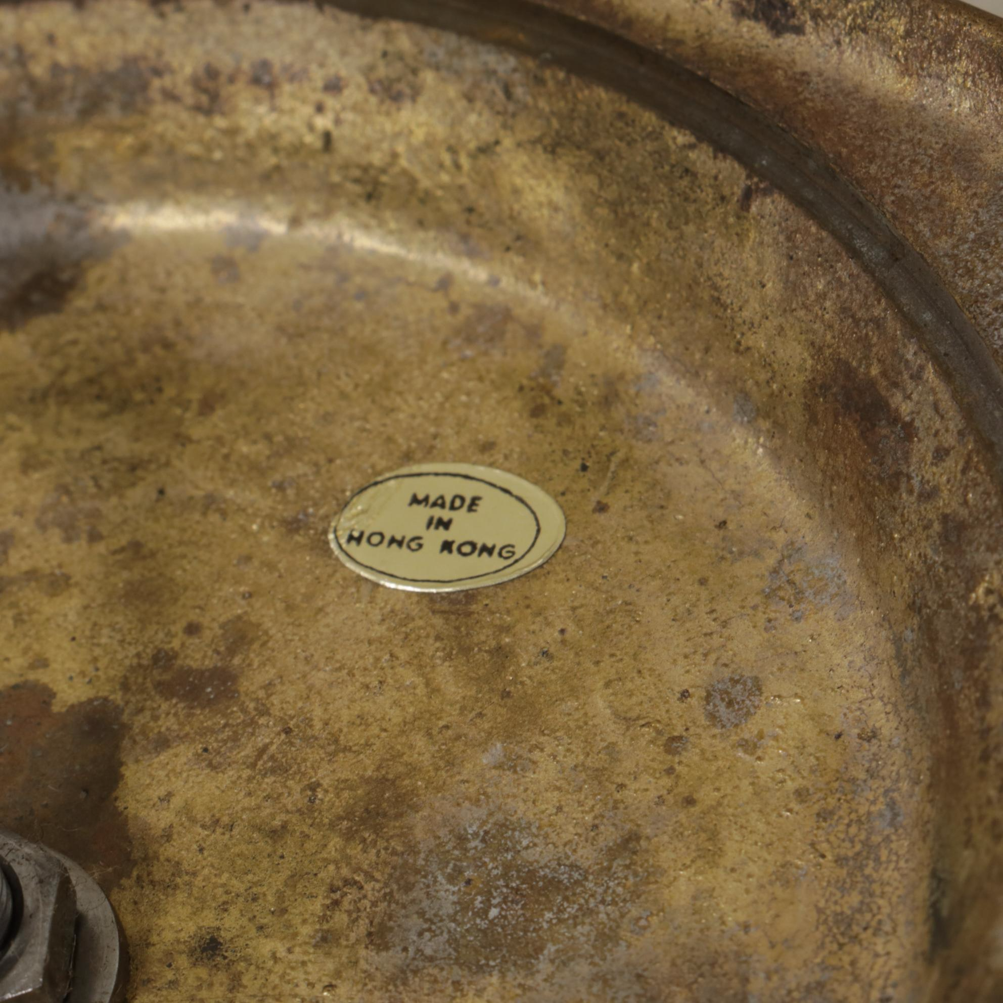 Chinese Porcelain Vase with Brass Base Table Lamp with Wide Pleat Shades