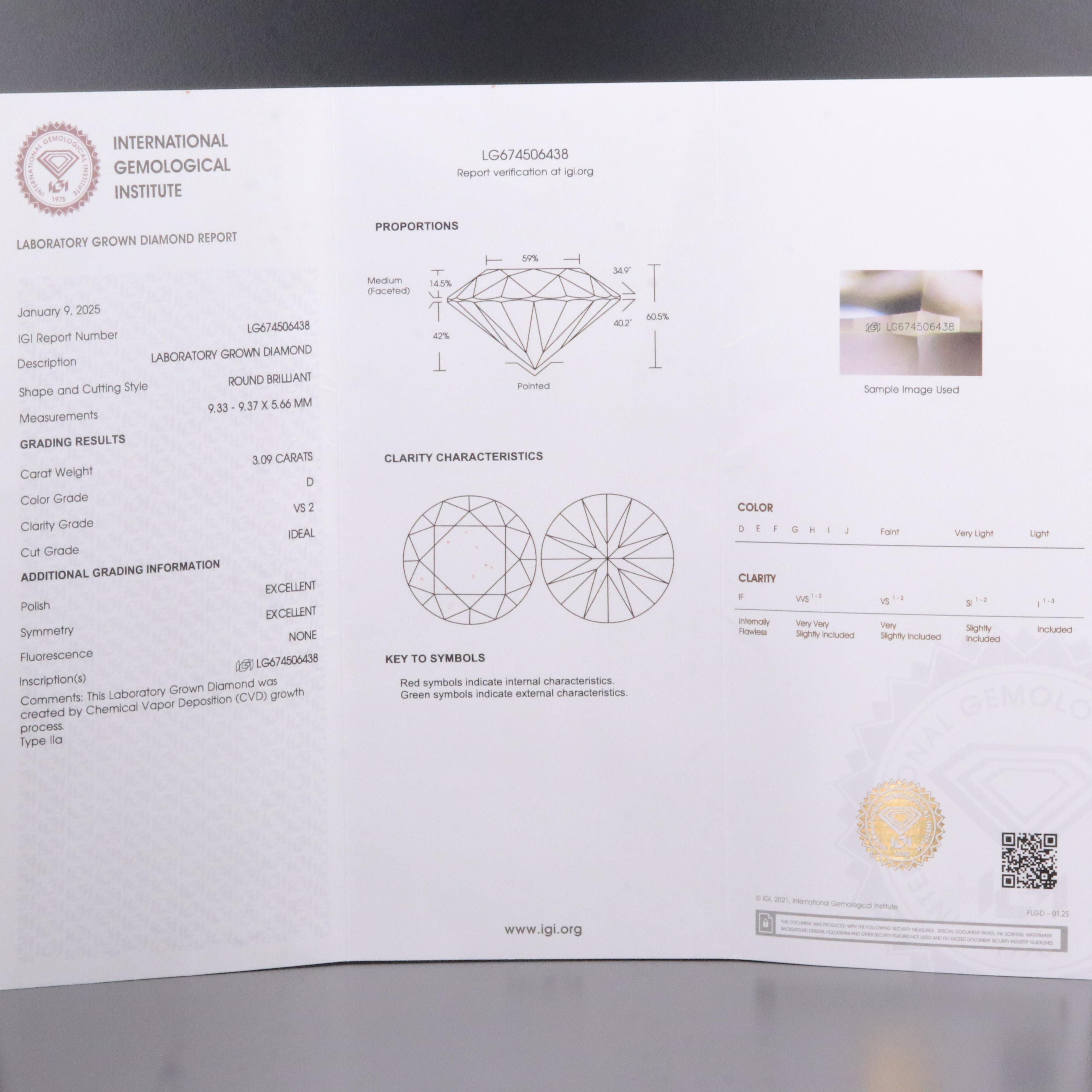 Platinum 3.37 CTW Lab Grown Diamond Ring with IGI Report