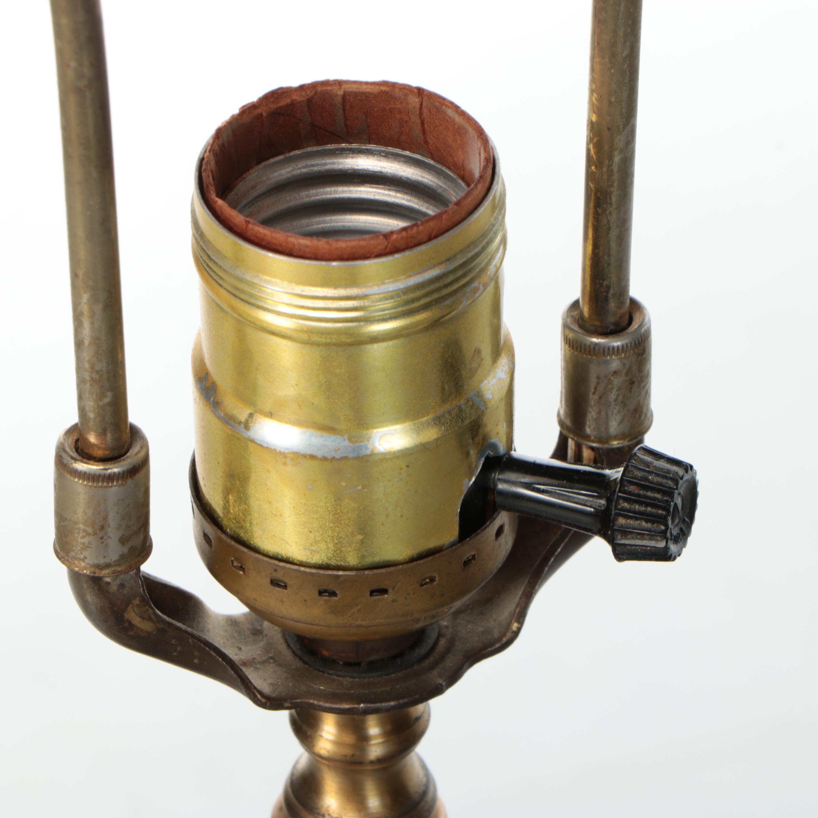 Hollywood Regency Style Matte Gold and Marble Table Lamp with Silk Drum Shade