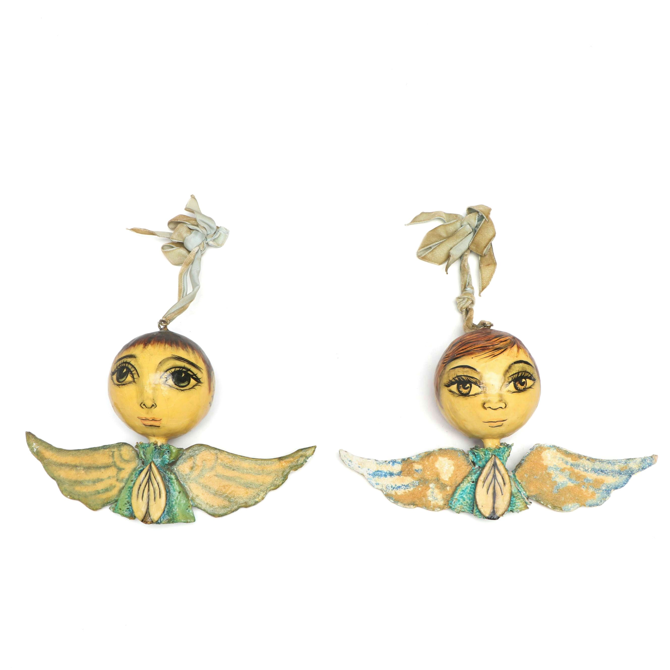 Folk Art Style Painted Glass Angel Ornaments