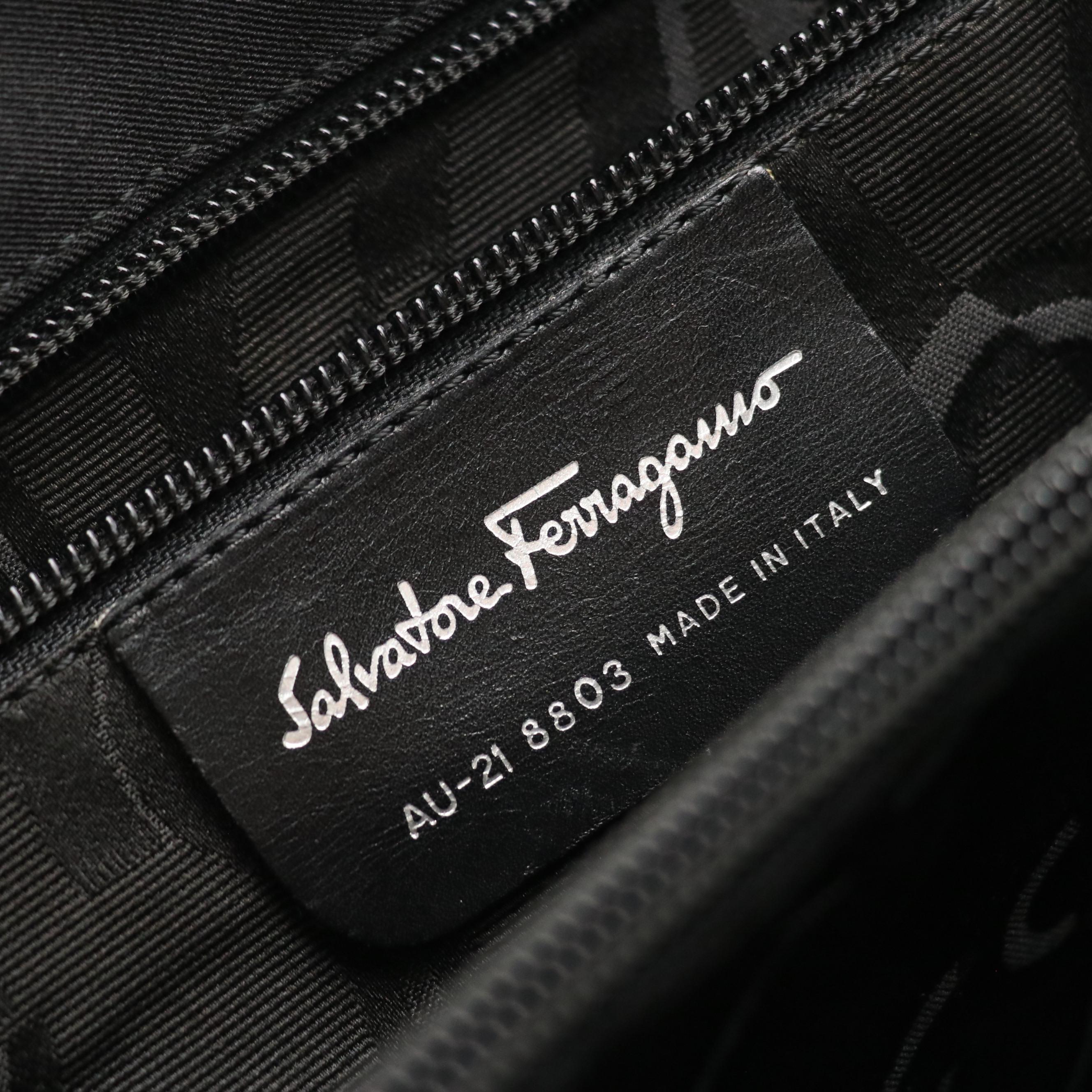 Salvatore Ferragamo Vara Chain Tote in Black Nylon Canvas