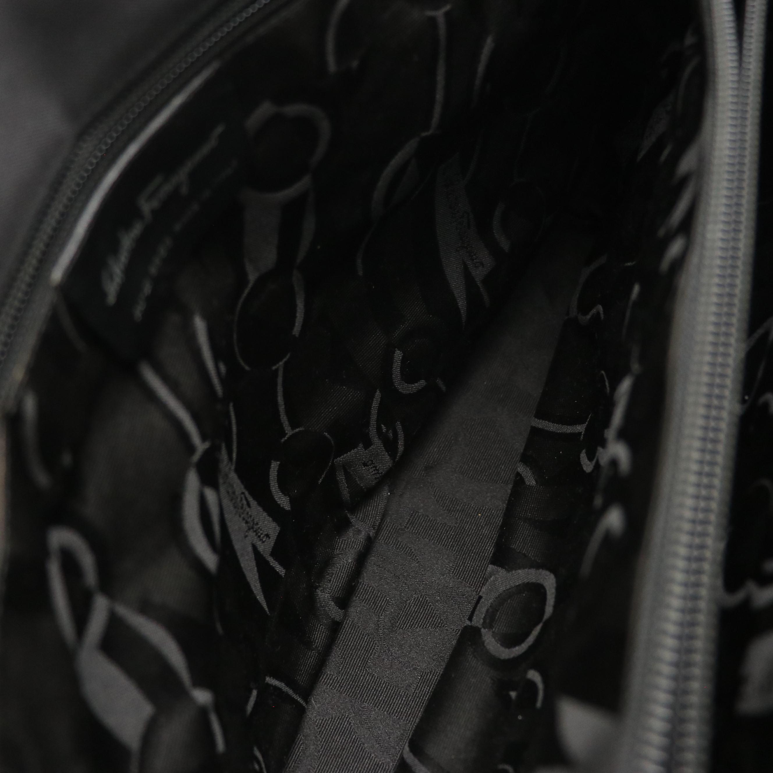 Salvatore Ferragamo Vara Chain Tote in Black Nylon Canvas