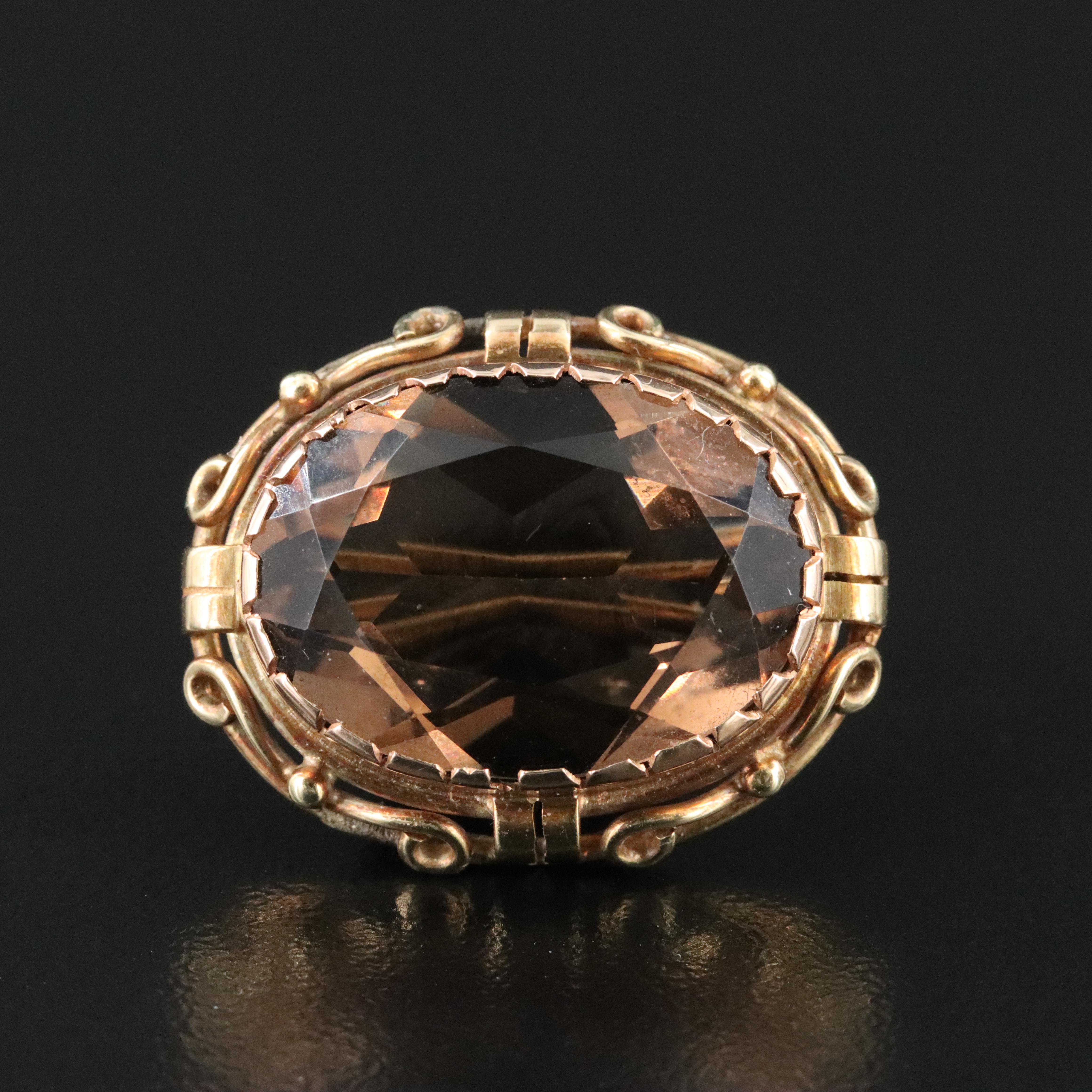Antique 14K 11.01 CT Smoky Quartz Pin