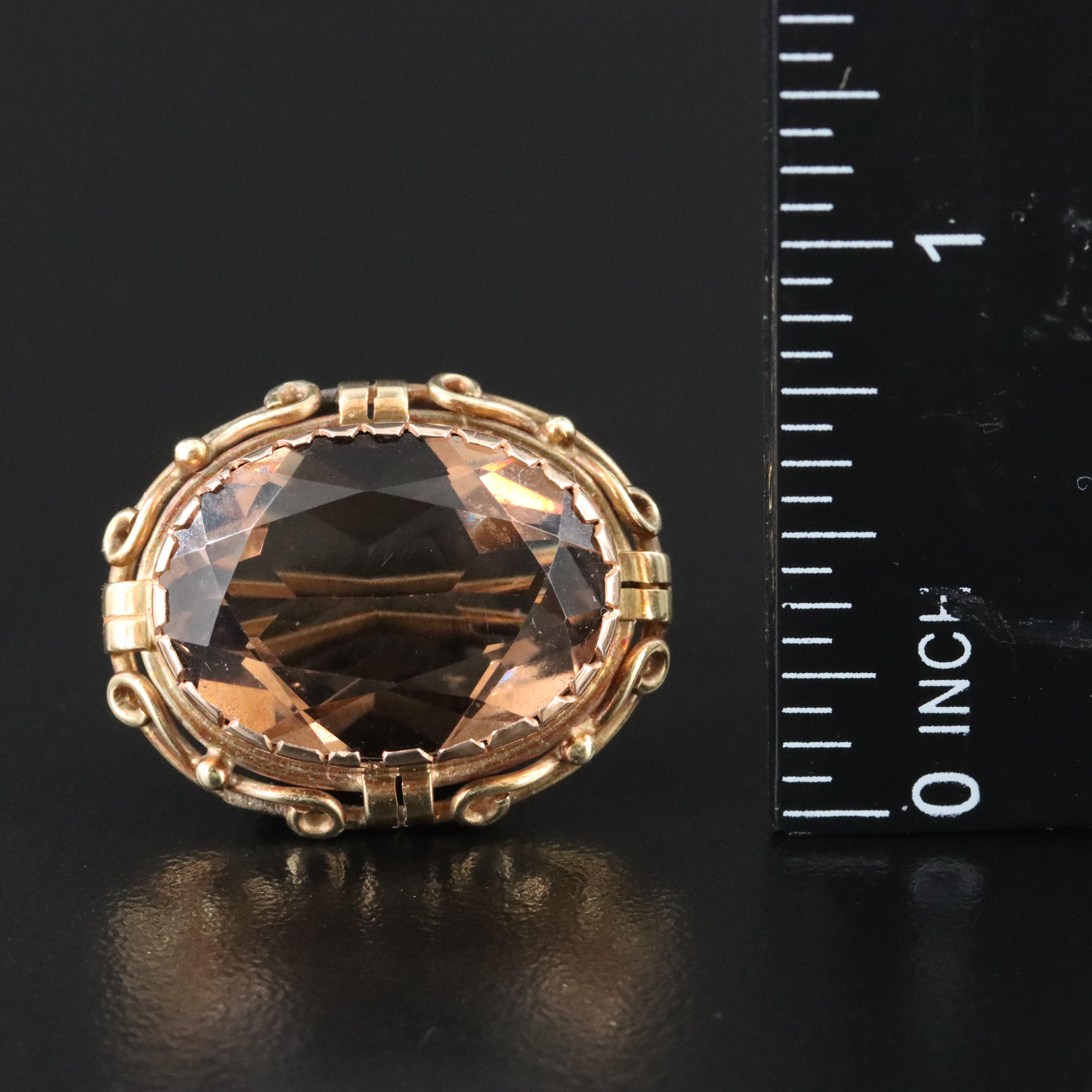 Antique 14K 11.01 CT Smoky Quartz Pin