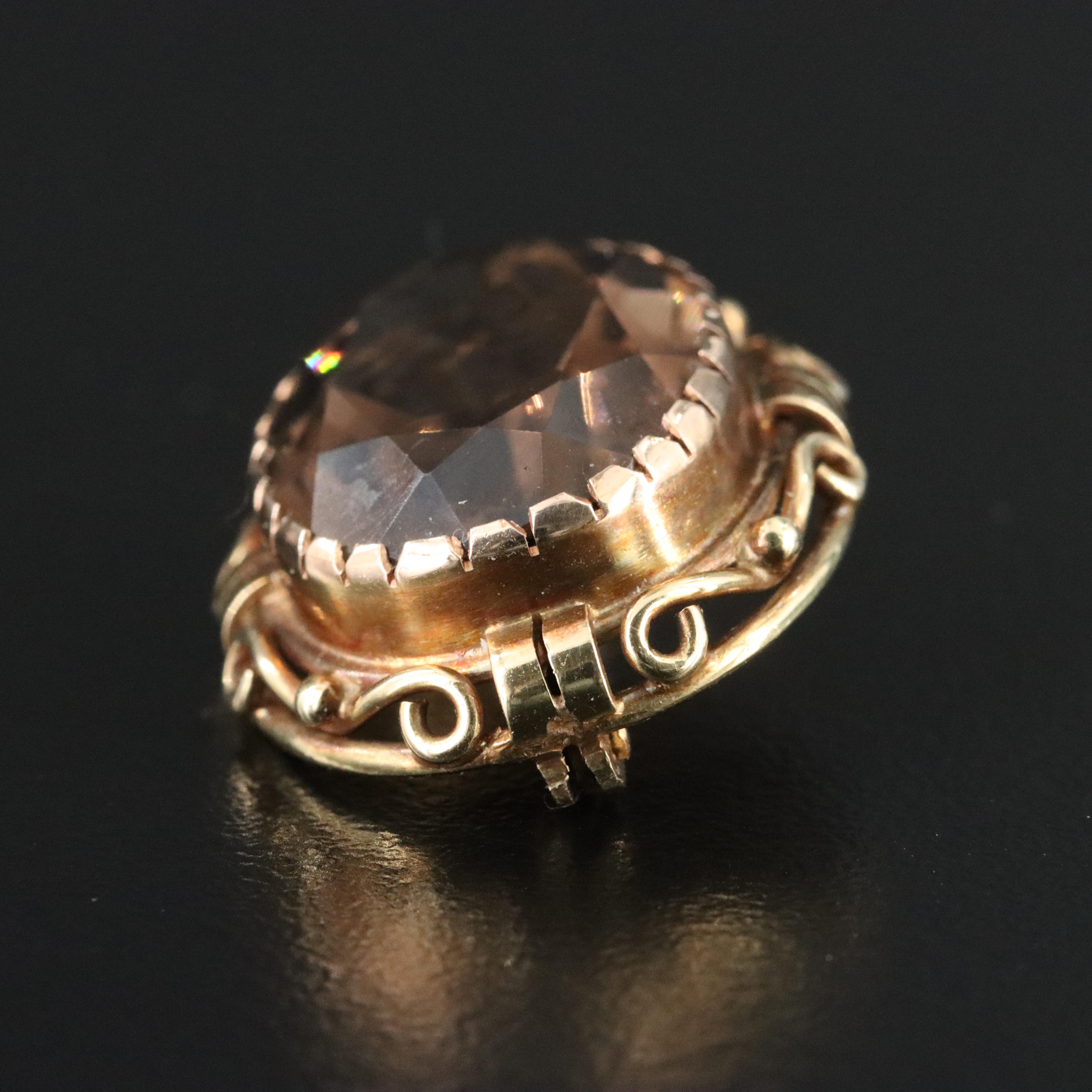 Antique 14K 11.01 CT Smoky Quartz Pin