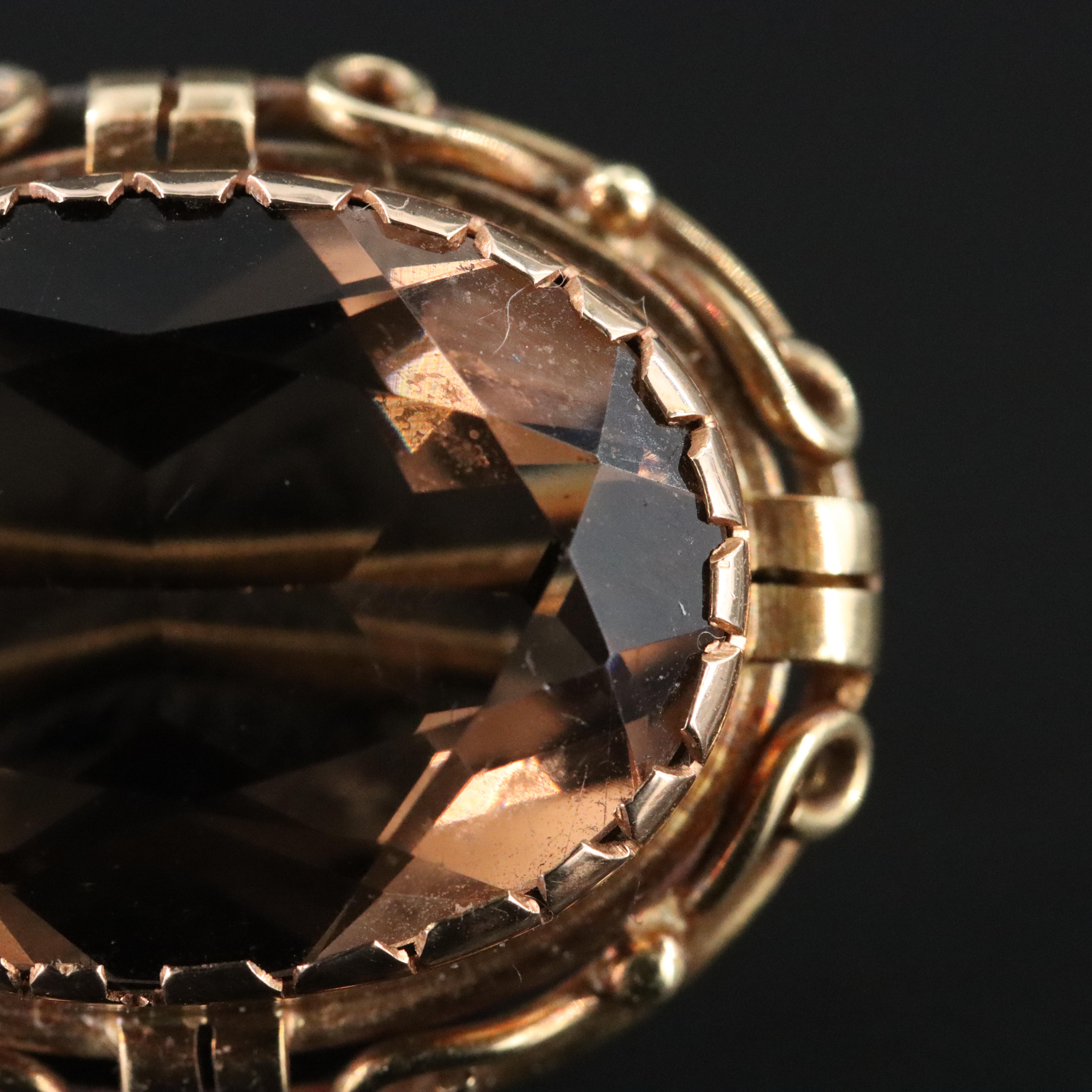 Antique 14K 11.01 CT Smoky Quartz Pin