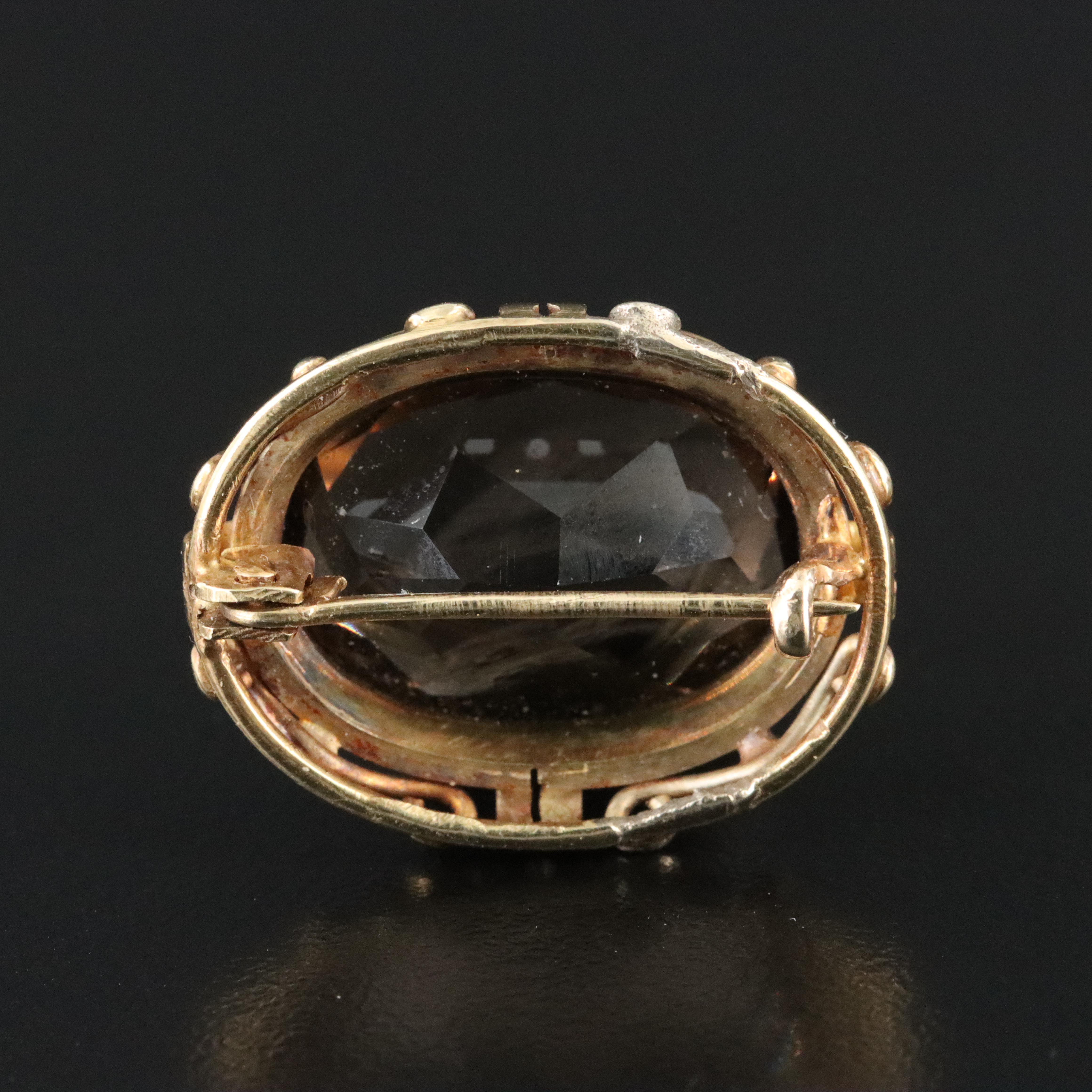 Antique 14K 11.01 CT Smoky Quartz Pin