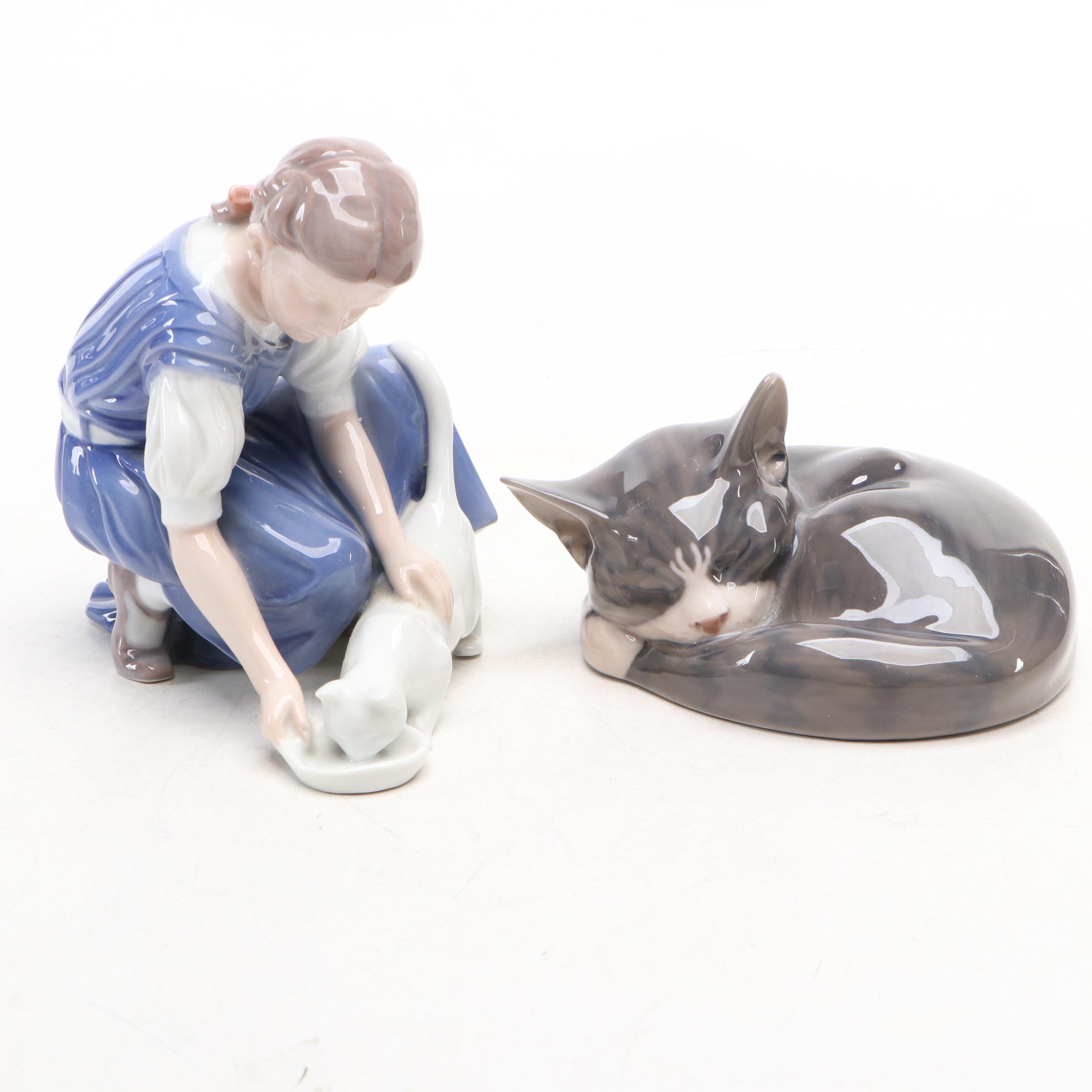 Bing & Grøndahl  "Only One Drop" Porcelain Figurine with Royal Copenhagen Cat