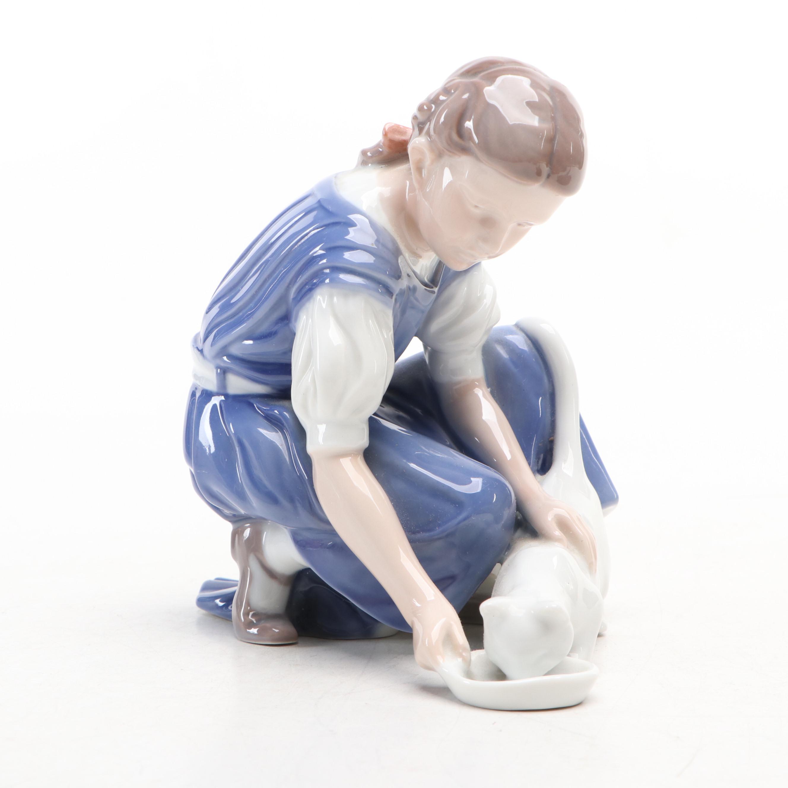 Bing & Grøndahl  "Only One Drop" Porcelain Figurine with Royal Copenhagen Cat