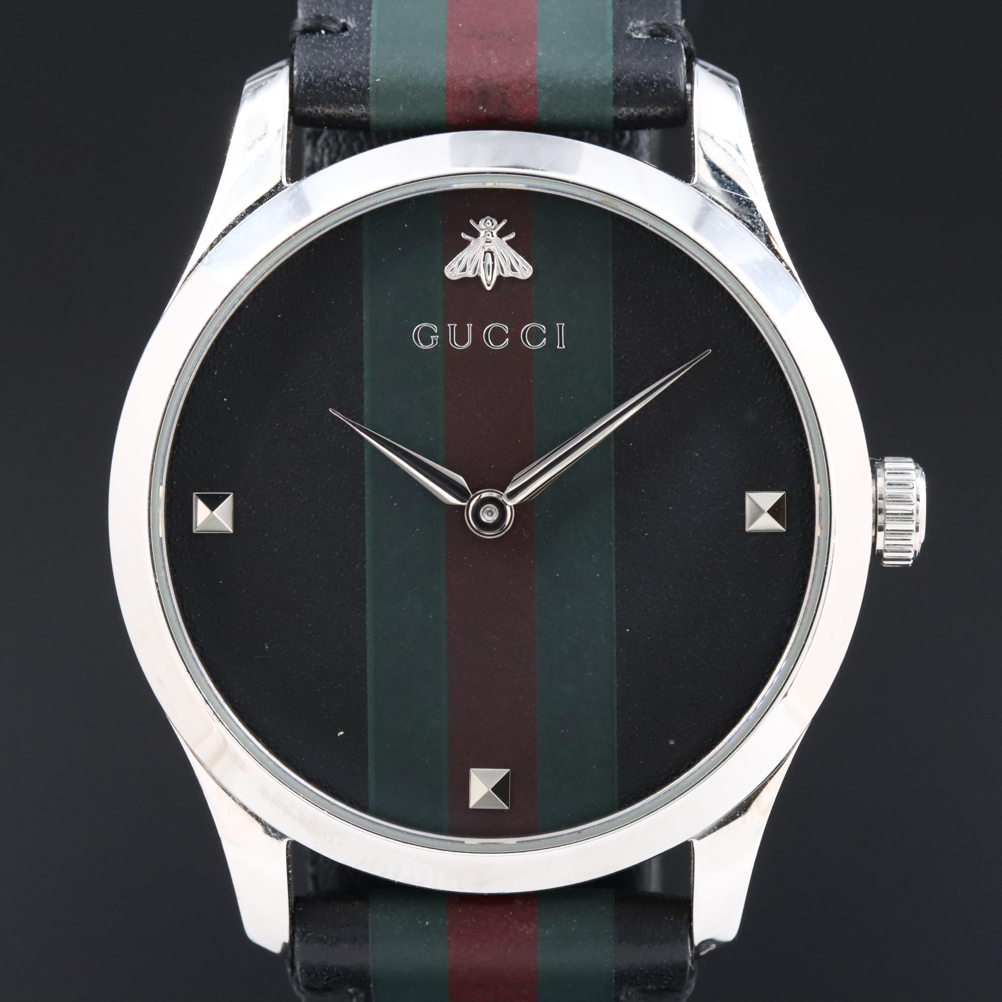 Gucci G-Timeless Red and Green Striped Bee Dial Watch