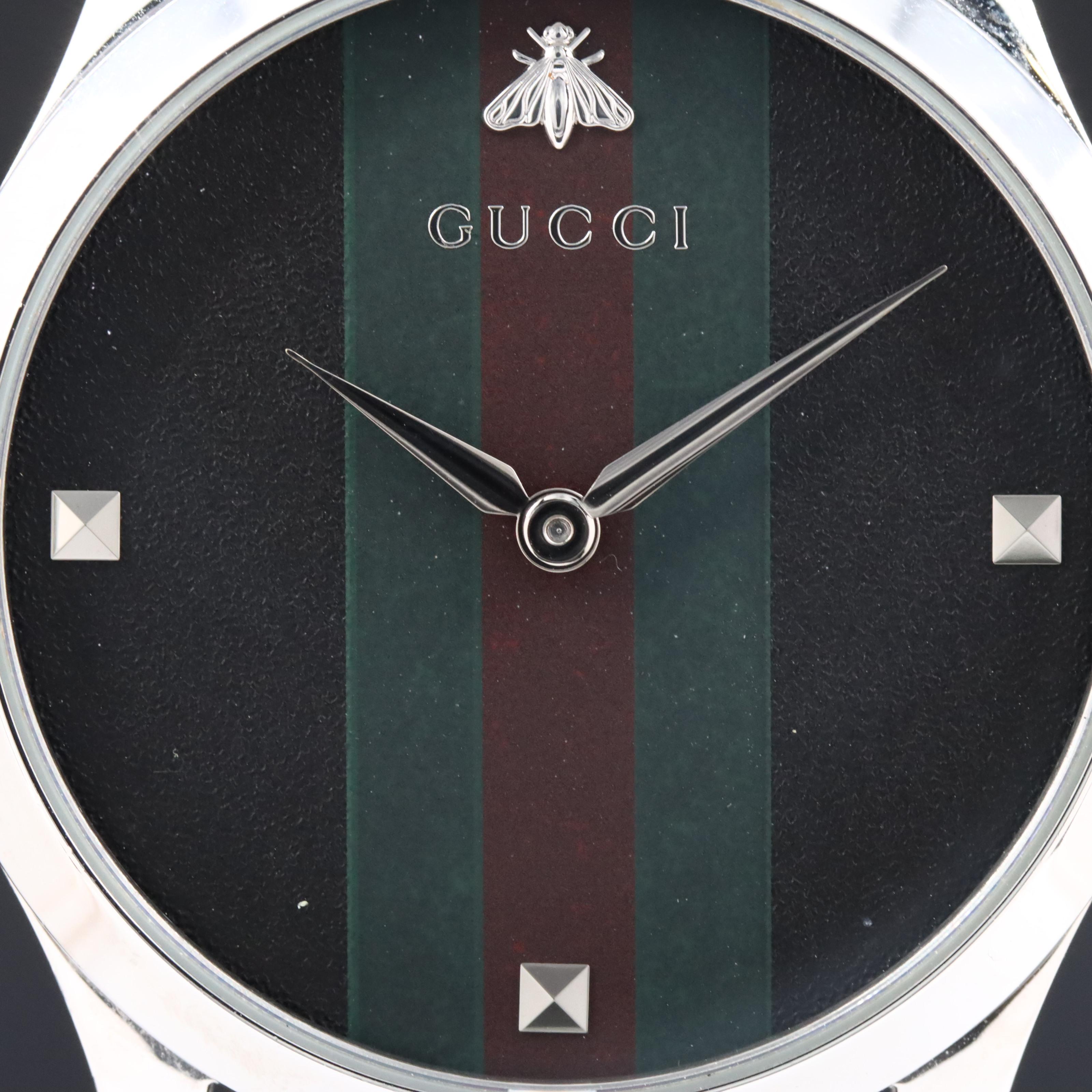 Gucci G-Timeless Red and Green Striped Bee Dial Watch