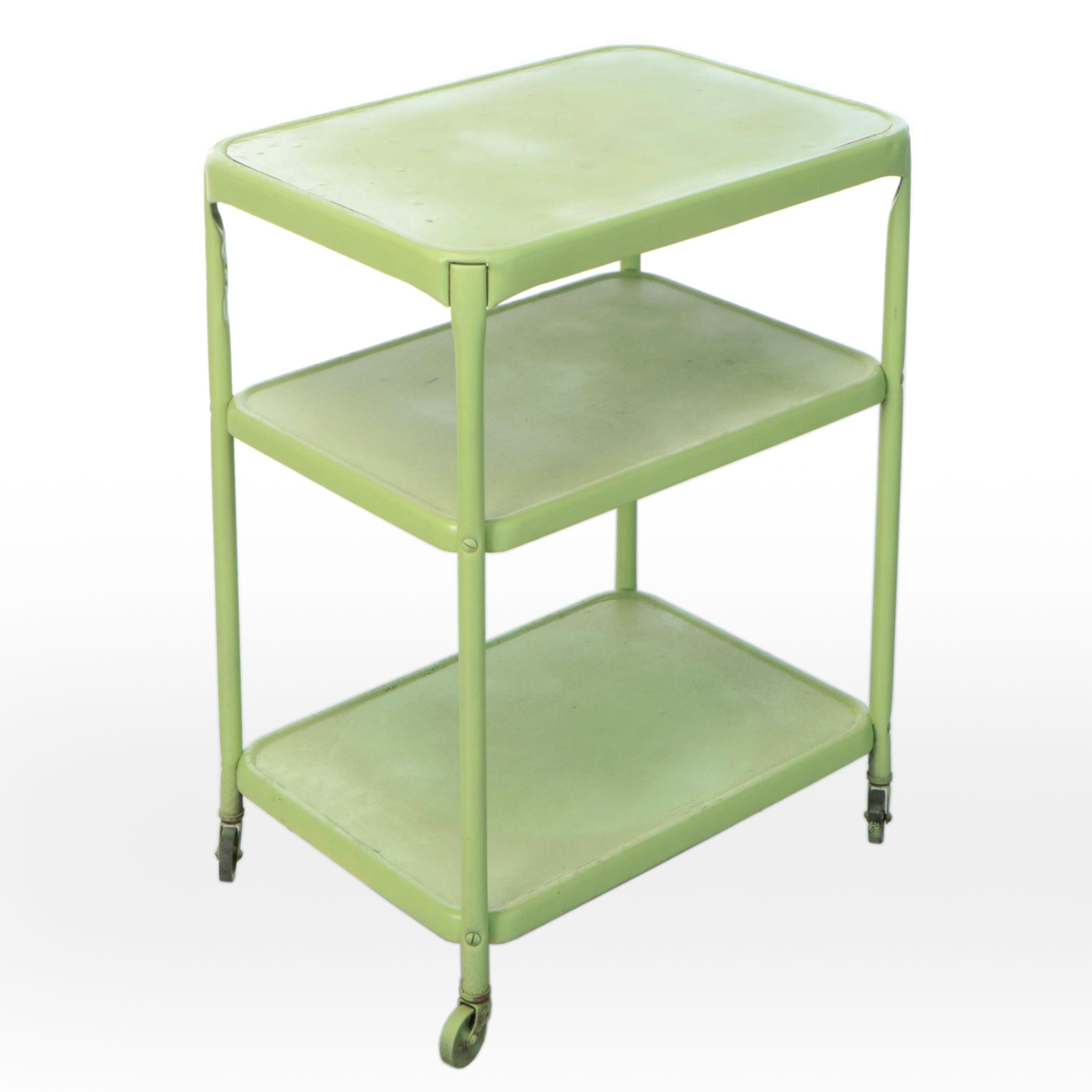Mid Century Modern Green Painted Rolling Cart