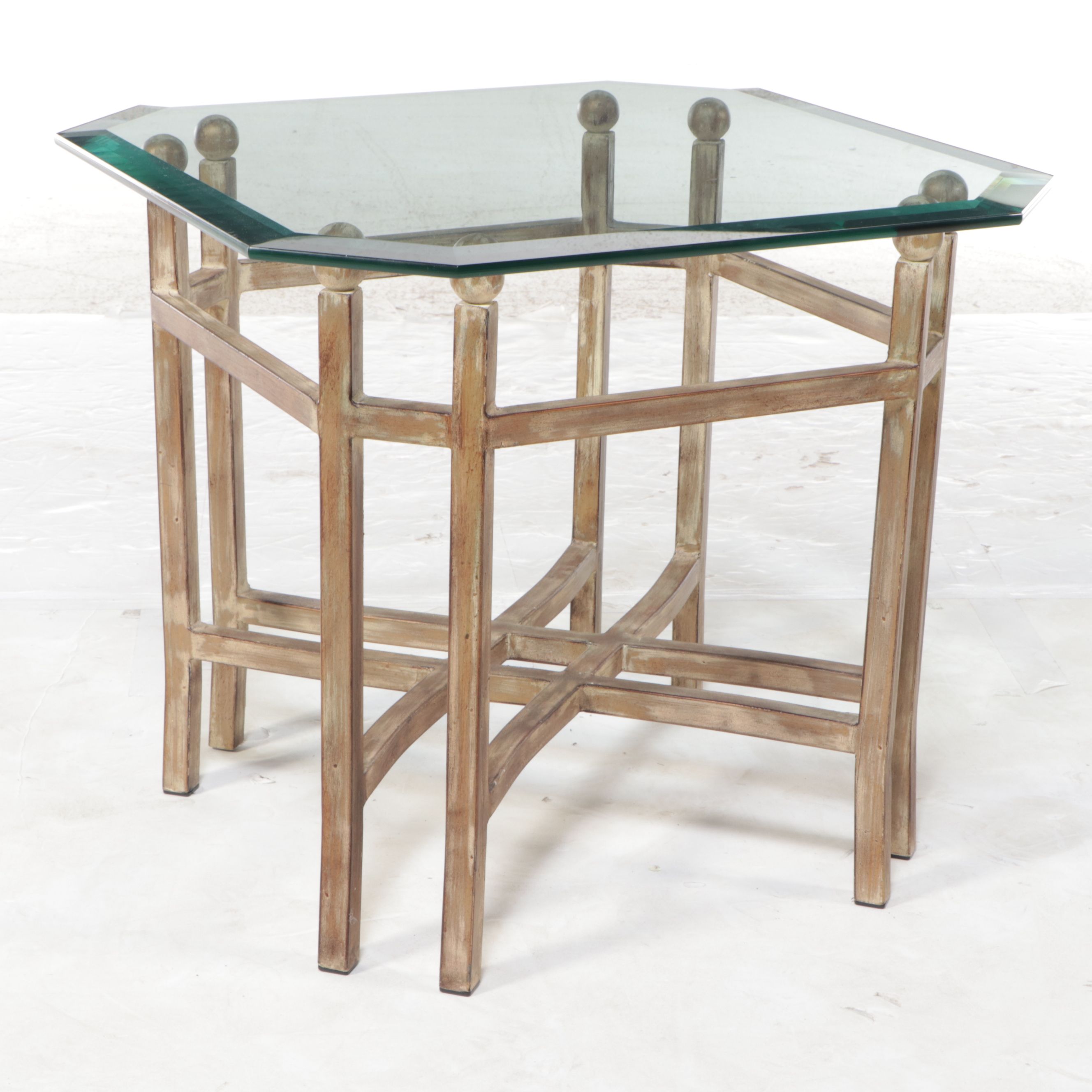 Contemporary Metal End Table with Glass Top