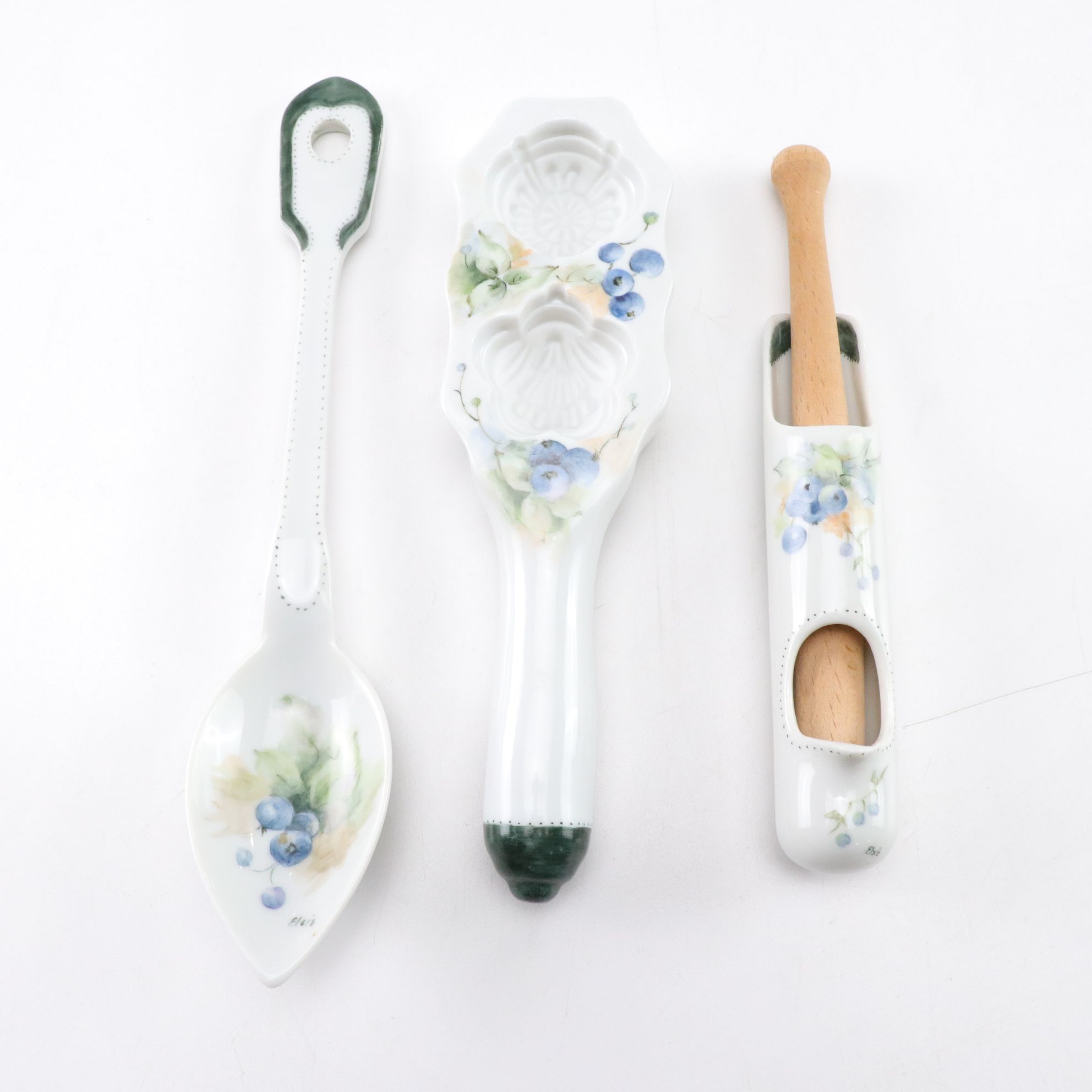 Hand-Painted Porcelain Spoon Set & Other Kitchen Tools
